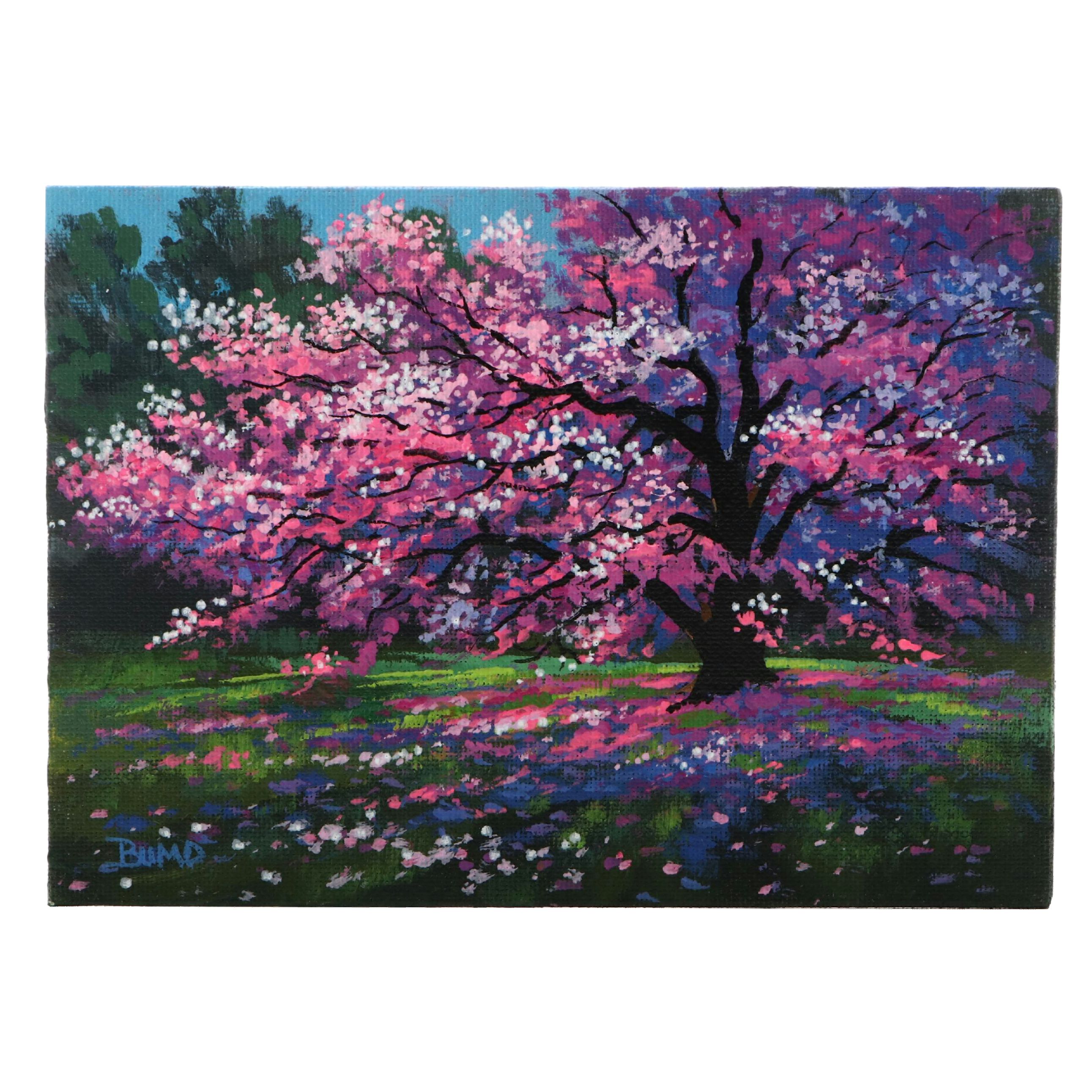 Doug "Bumo" Johnpeer Blossoming Tree Landscape Oil Painting, 2025