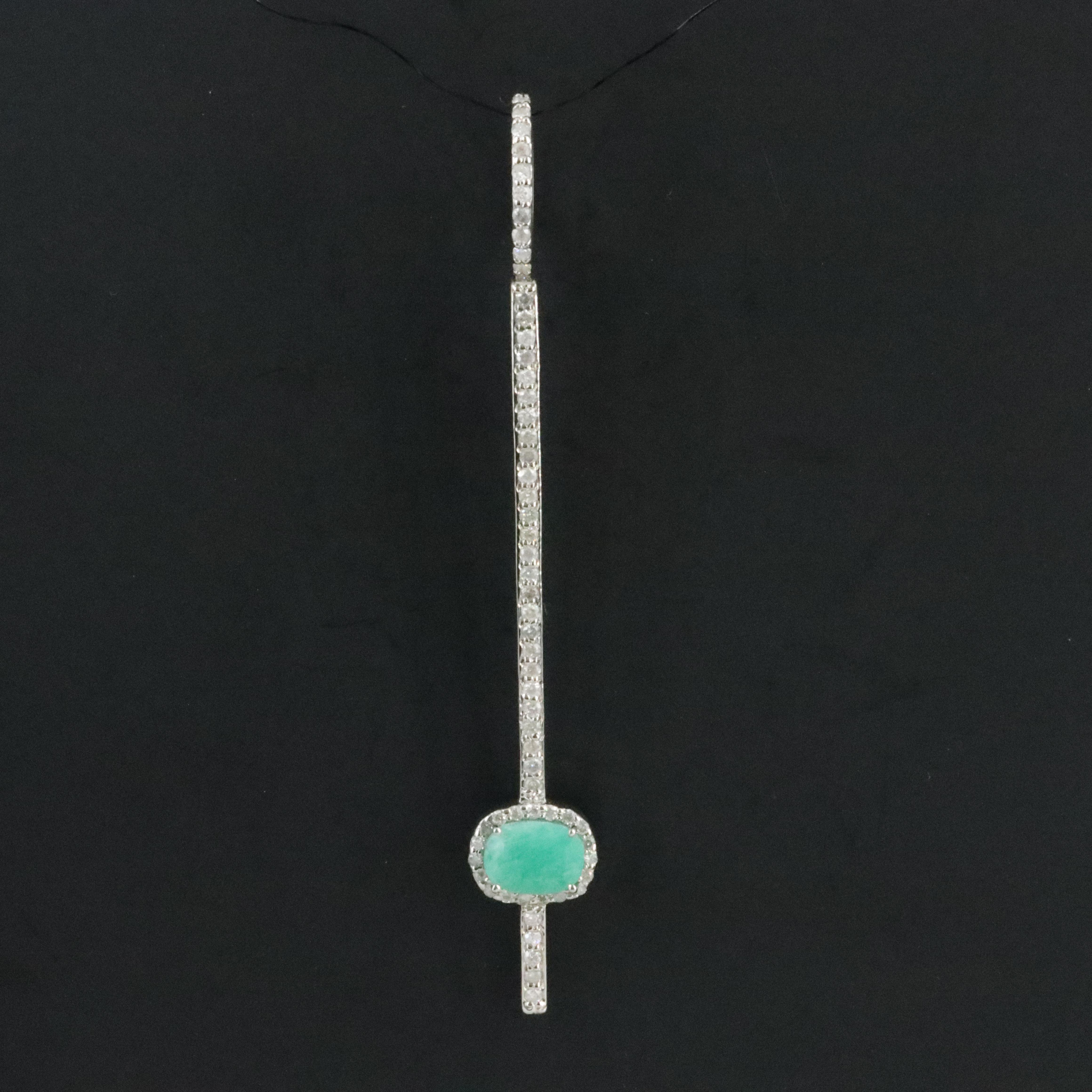 Sheryl Lowe Sterling Emerald and Diamond Bar Drop Pendant