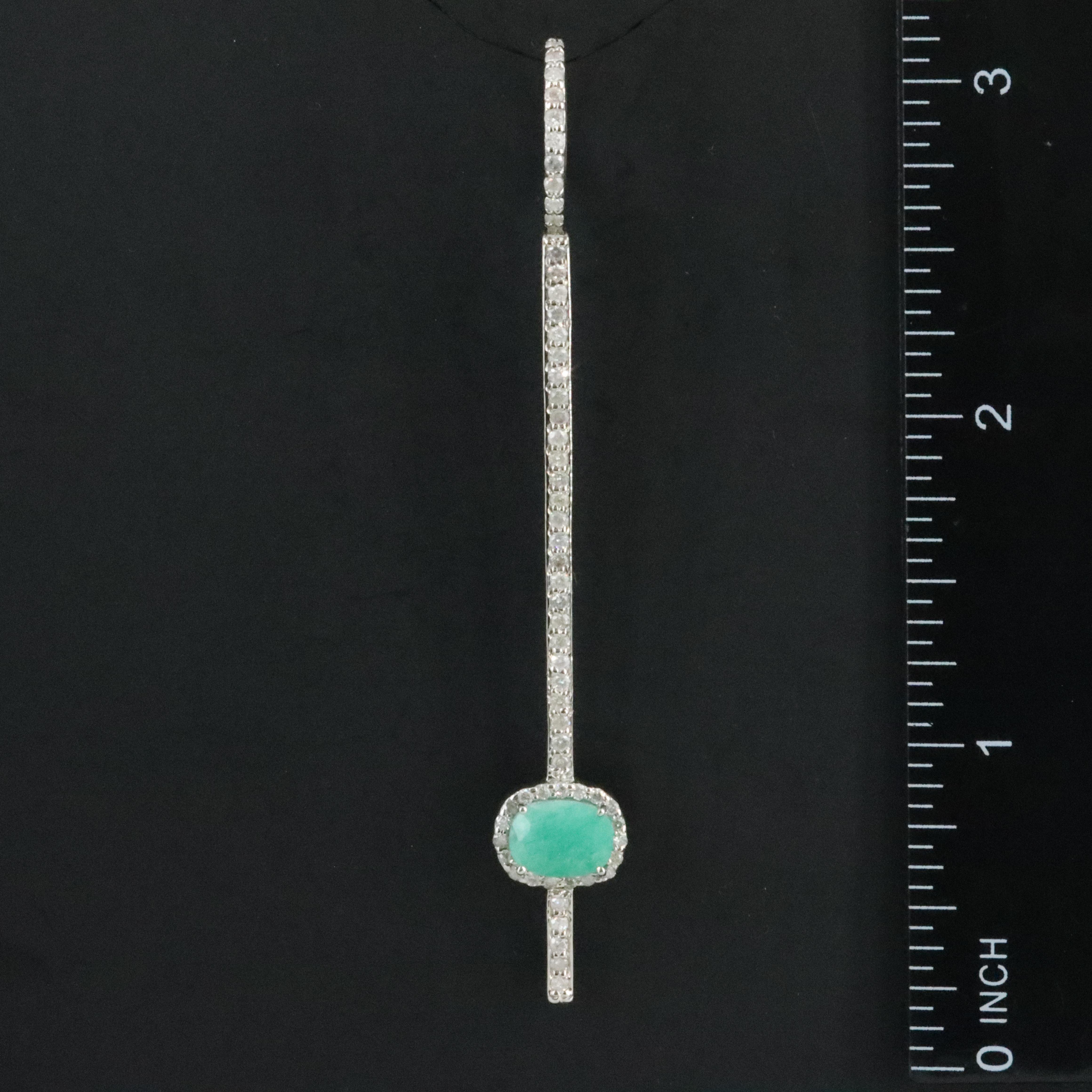 Sheryl Lowe Sterling Emerald and Diamond Bar Drop Pendant