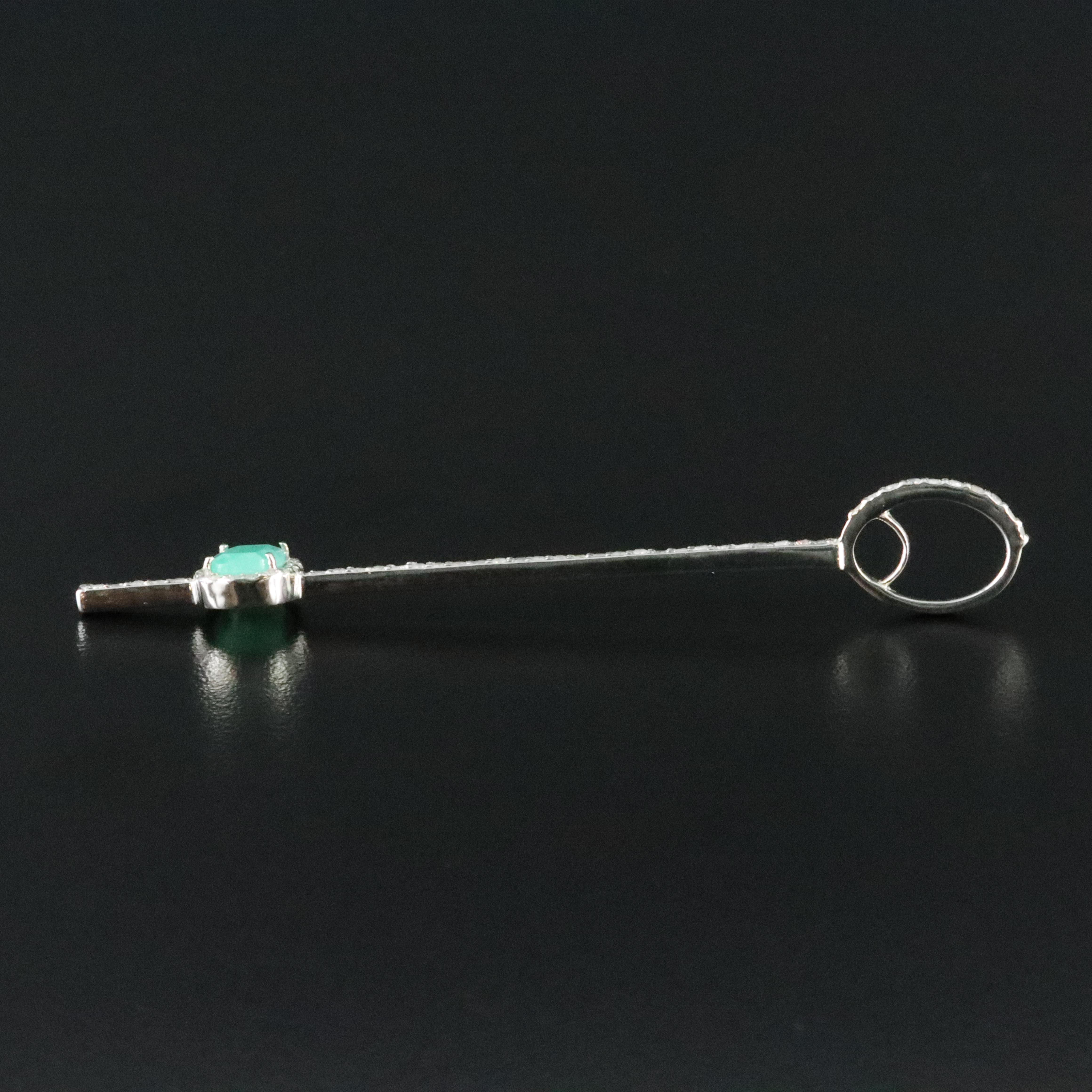 Sheryl Lowe Sterling Emerald and Diamond Bar Drop Pendant