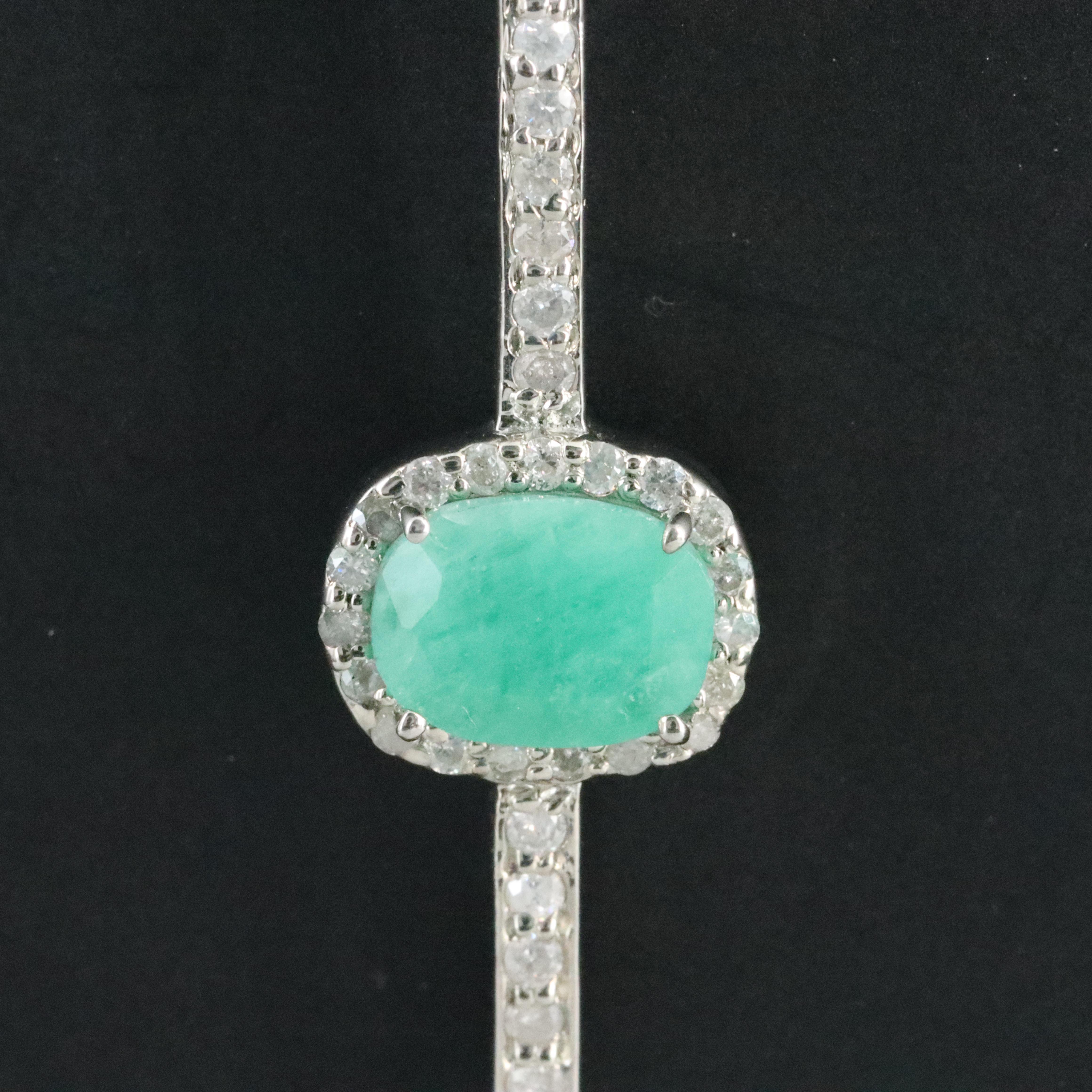 Sheryl Lowe Sterling Emerald and Diamond Bar Drop Pendant