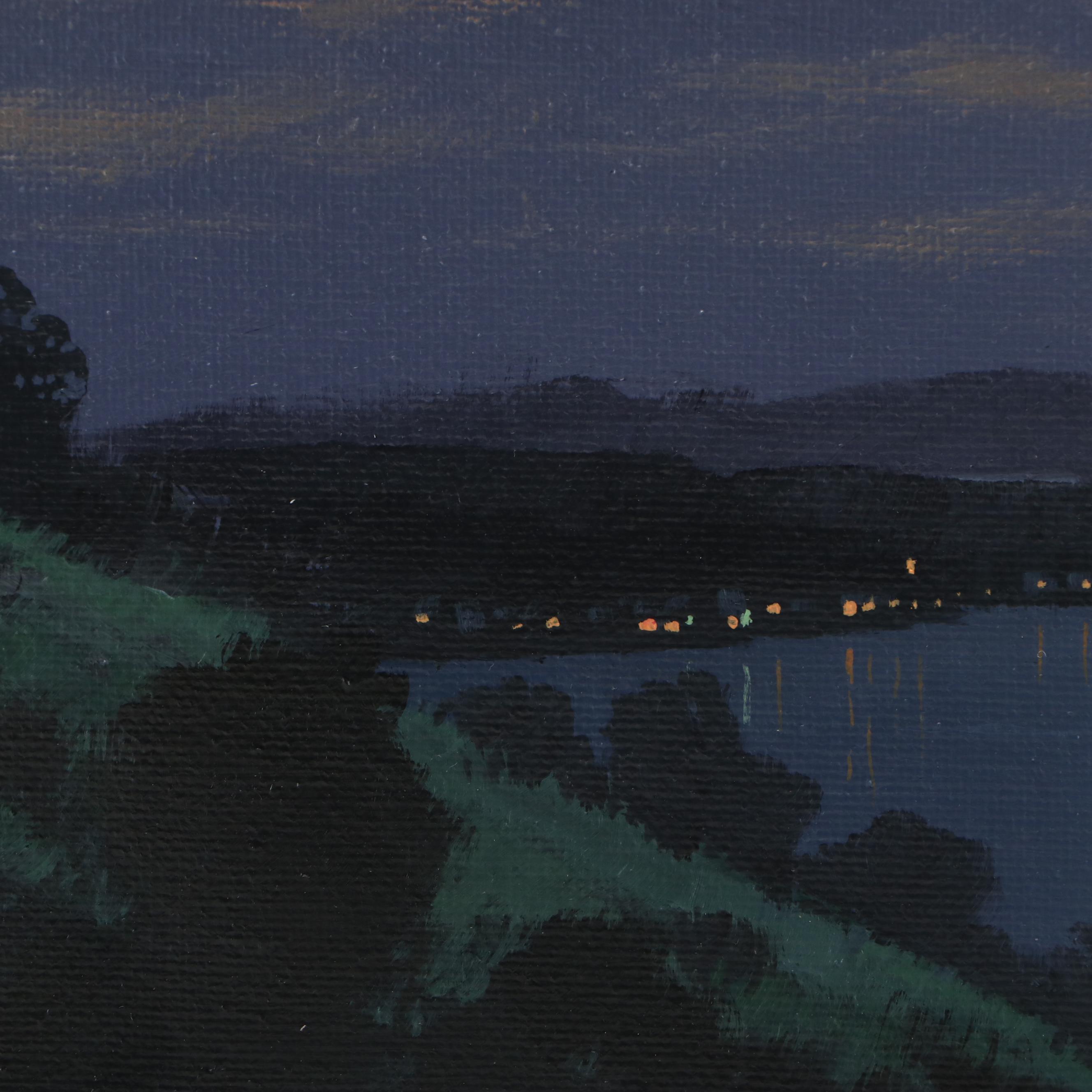 Doug "Bumo" Johnpeer Nocturne Landscape Oil Painting "Napa River," 2025