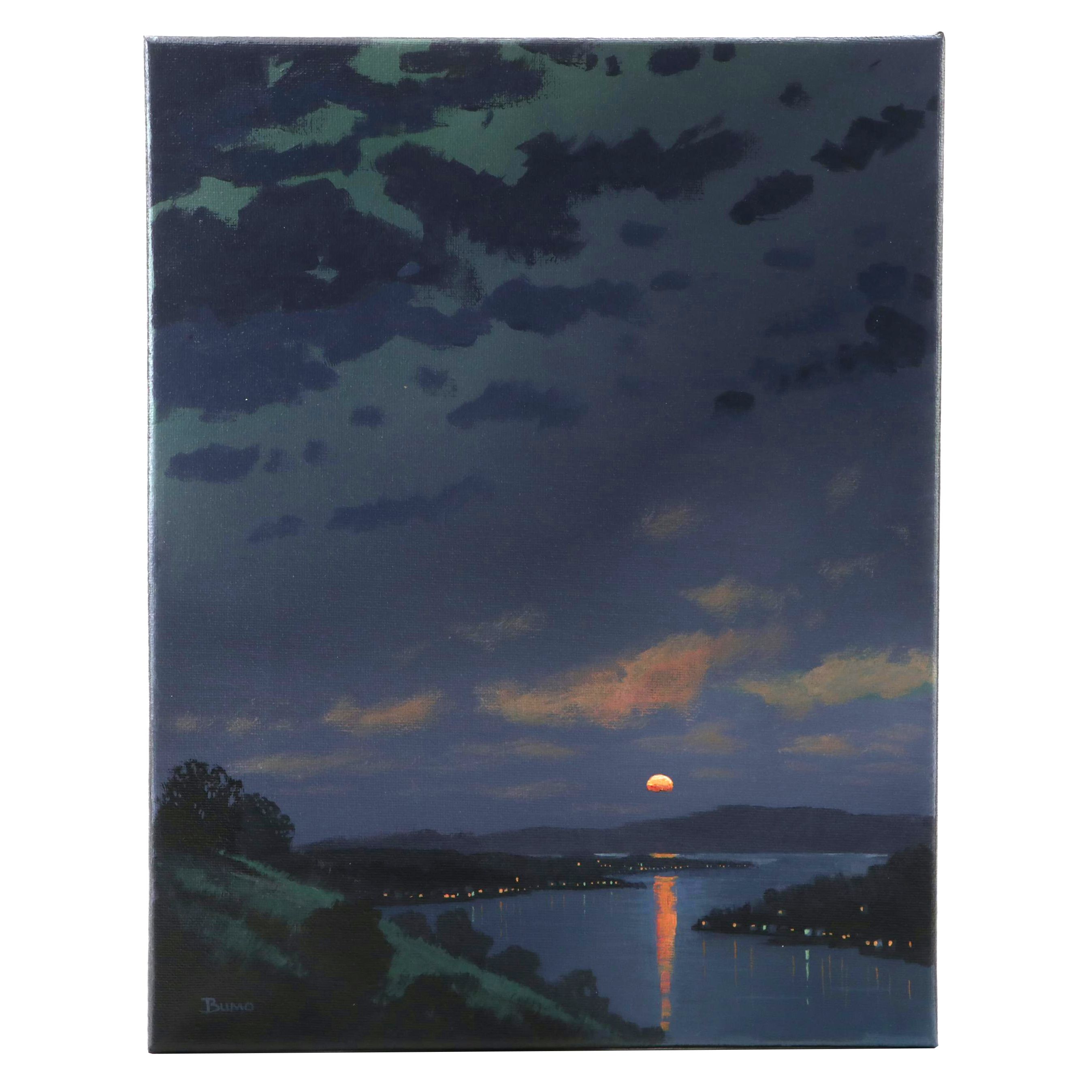 Doug "Bumo" Johnpeer Nocturne Landscape Oil Painting "Napa River," 2025