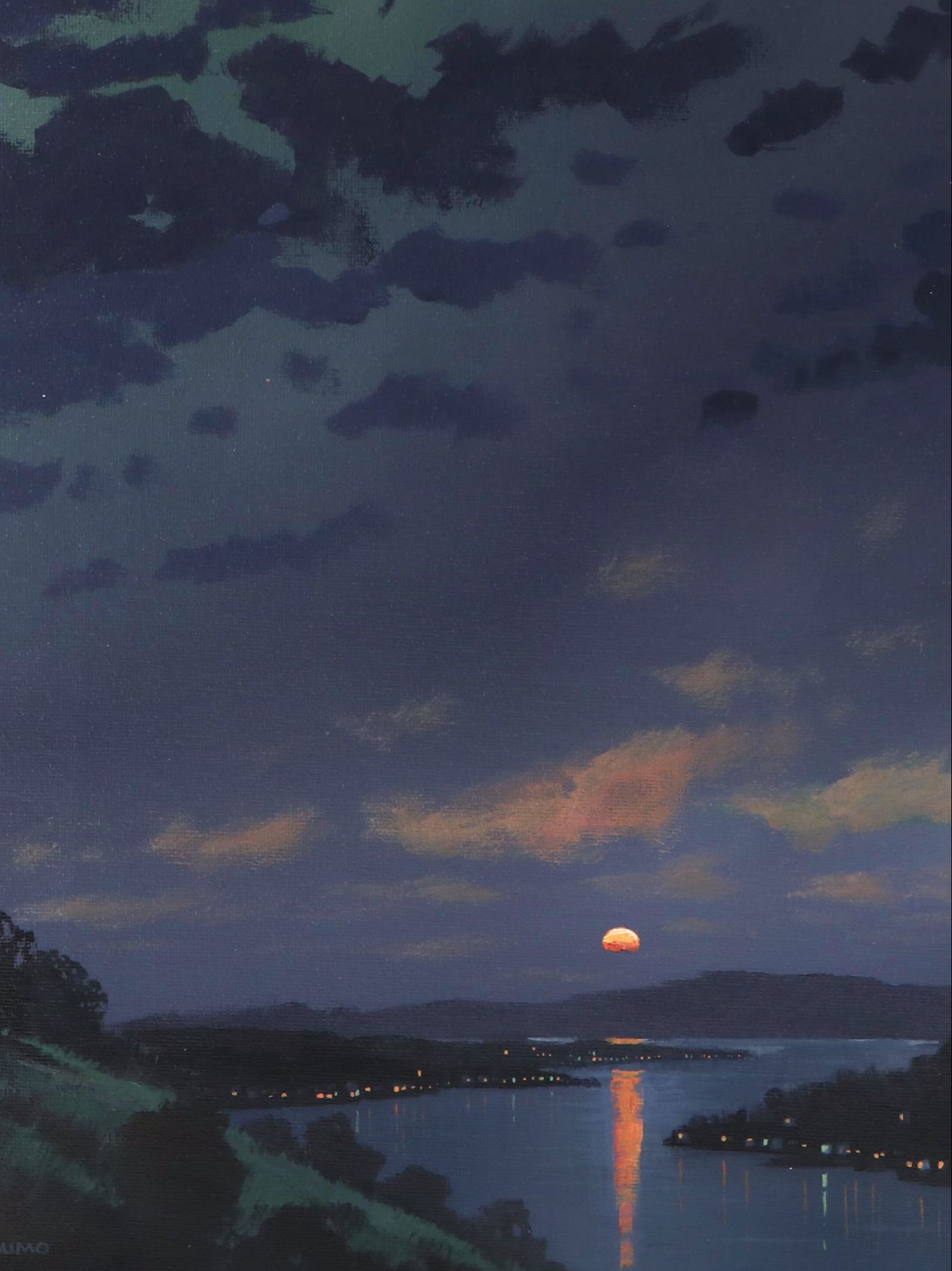 Doug "Bumo" Johnpeer Nocturne Landscape Oil Painting "Napa River," 2025