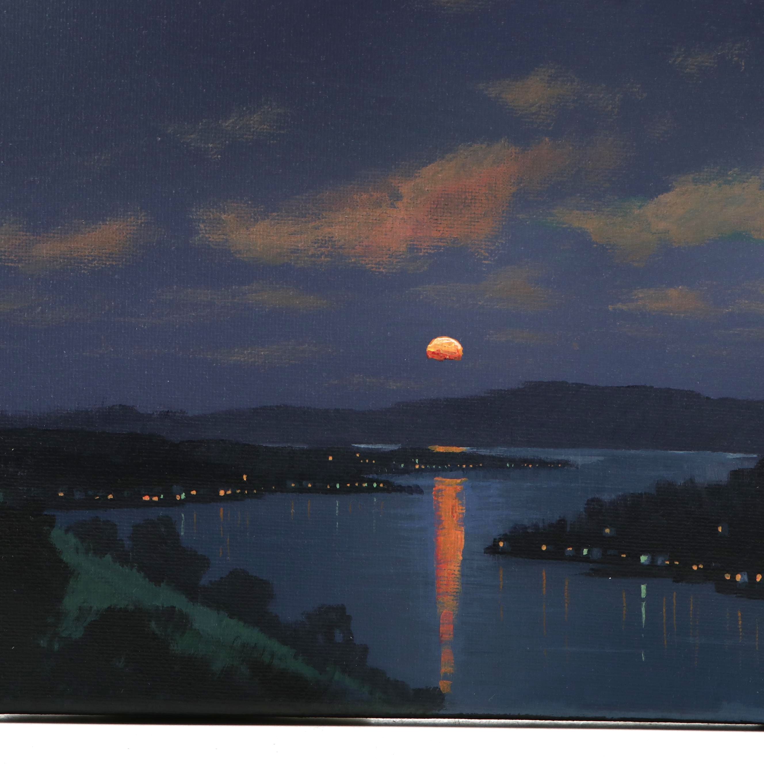 Doug "Bumo" Johnpeer Nocturne Landscape Oil Painting "Napa River," 2025