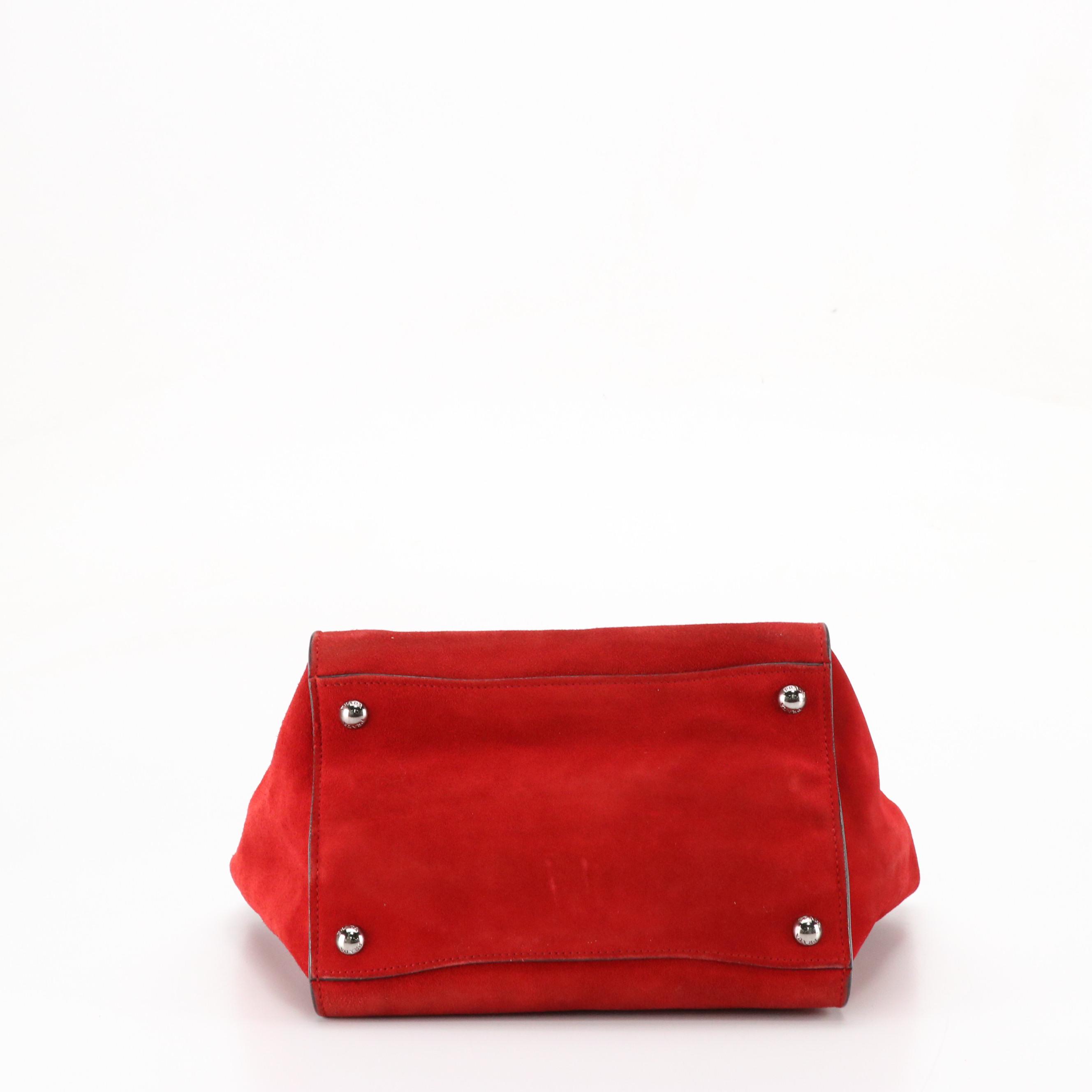 Prada Twin Pocket Two-Way Tote Bag in Red Suede and Lambskin Leather
