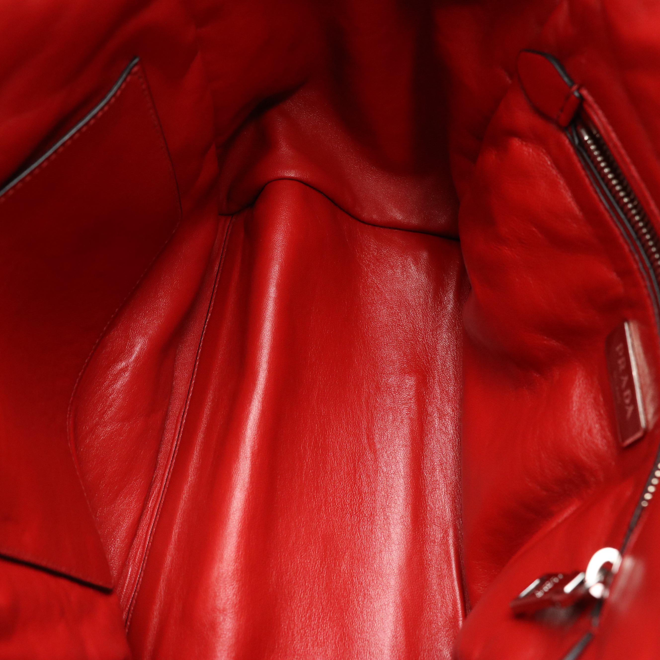 Prada Twin Pocket Two-Way Tote Bag in Red Suede and Lambskin Leather