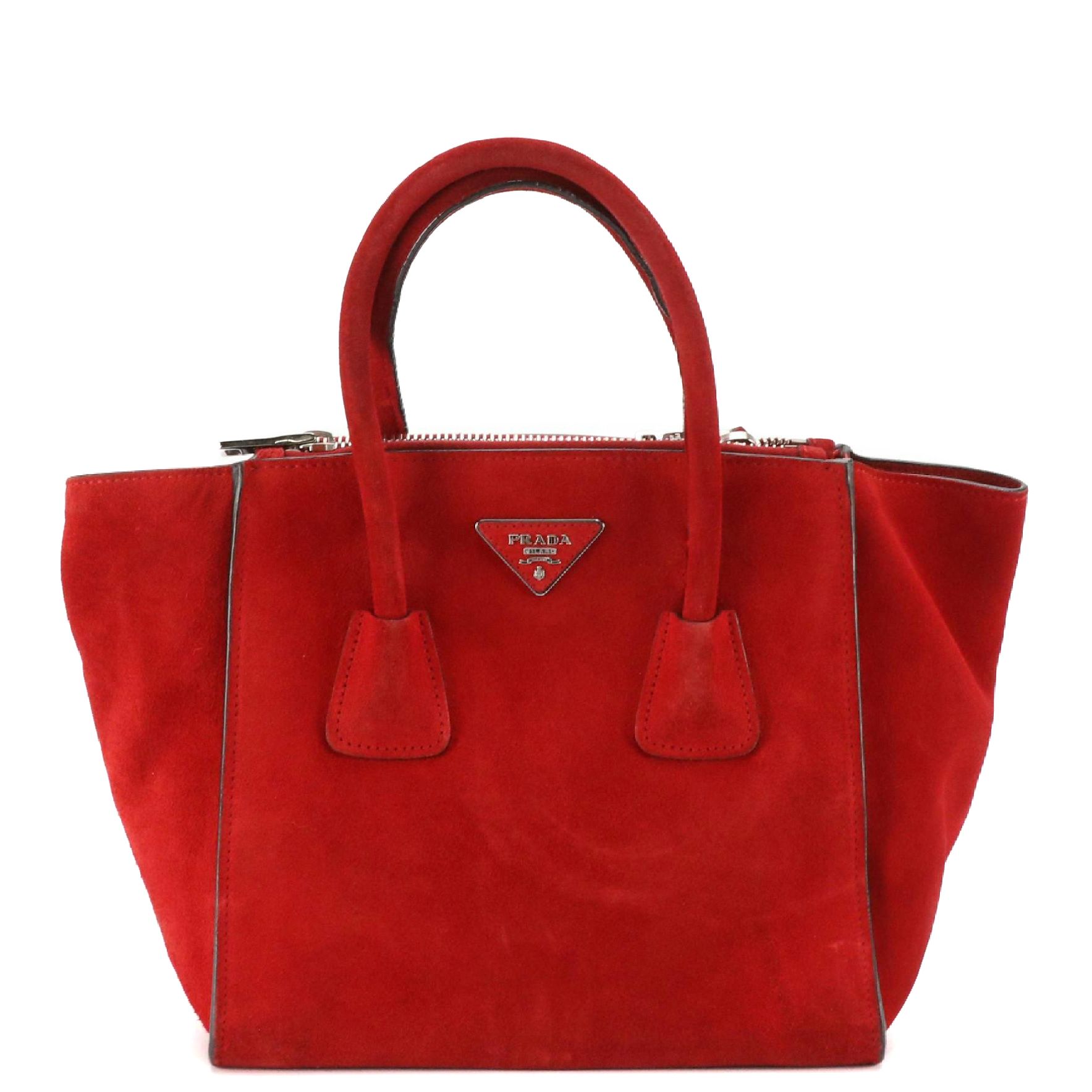 Prada Twin Pocket Two-Way Tote Bag in Red Suede and Lambskin Leather