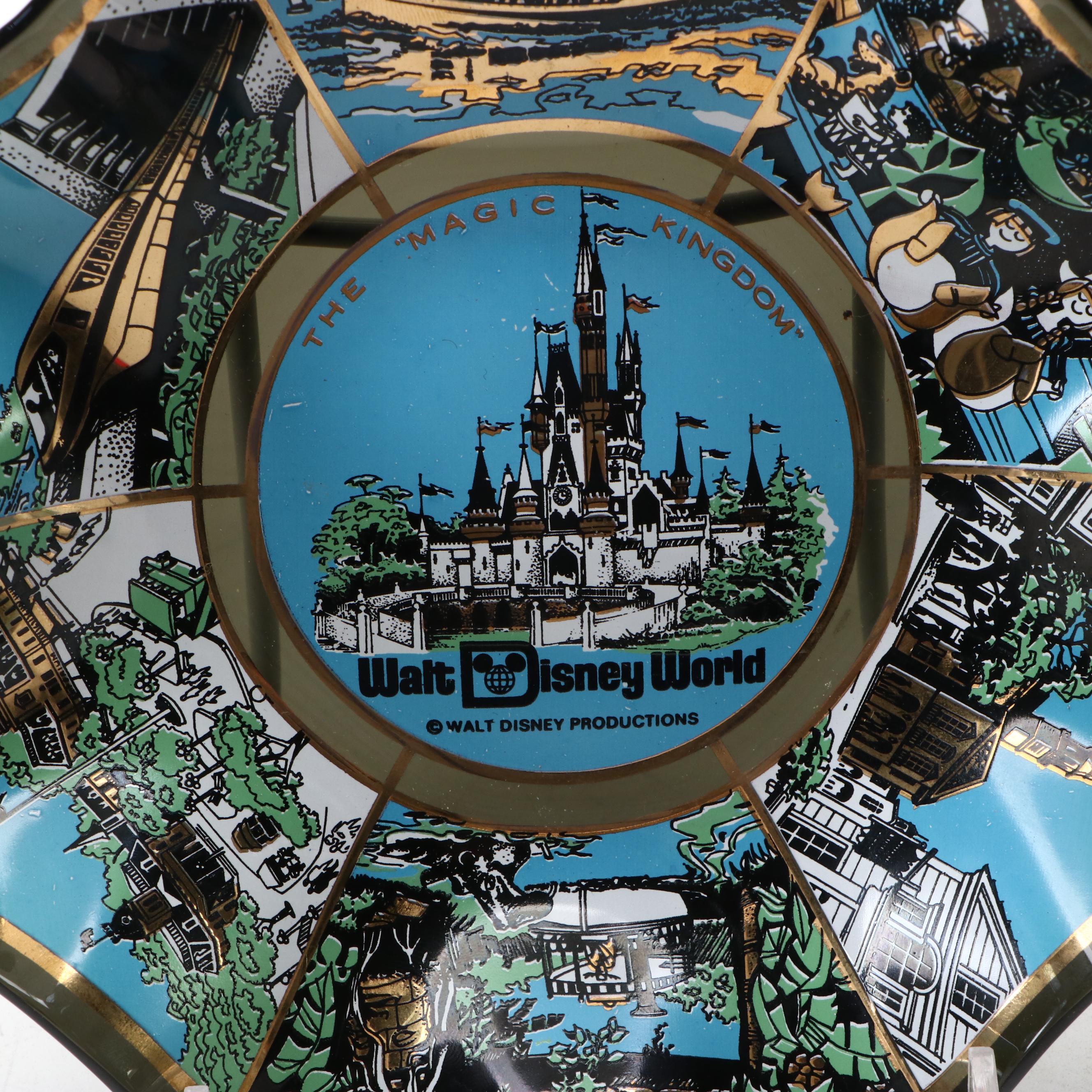 Disney Souvenir Ruffle Bowl with Ashtray and Donald Duck Mug, Late 20th Century