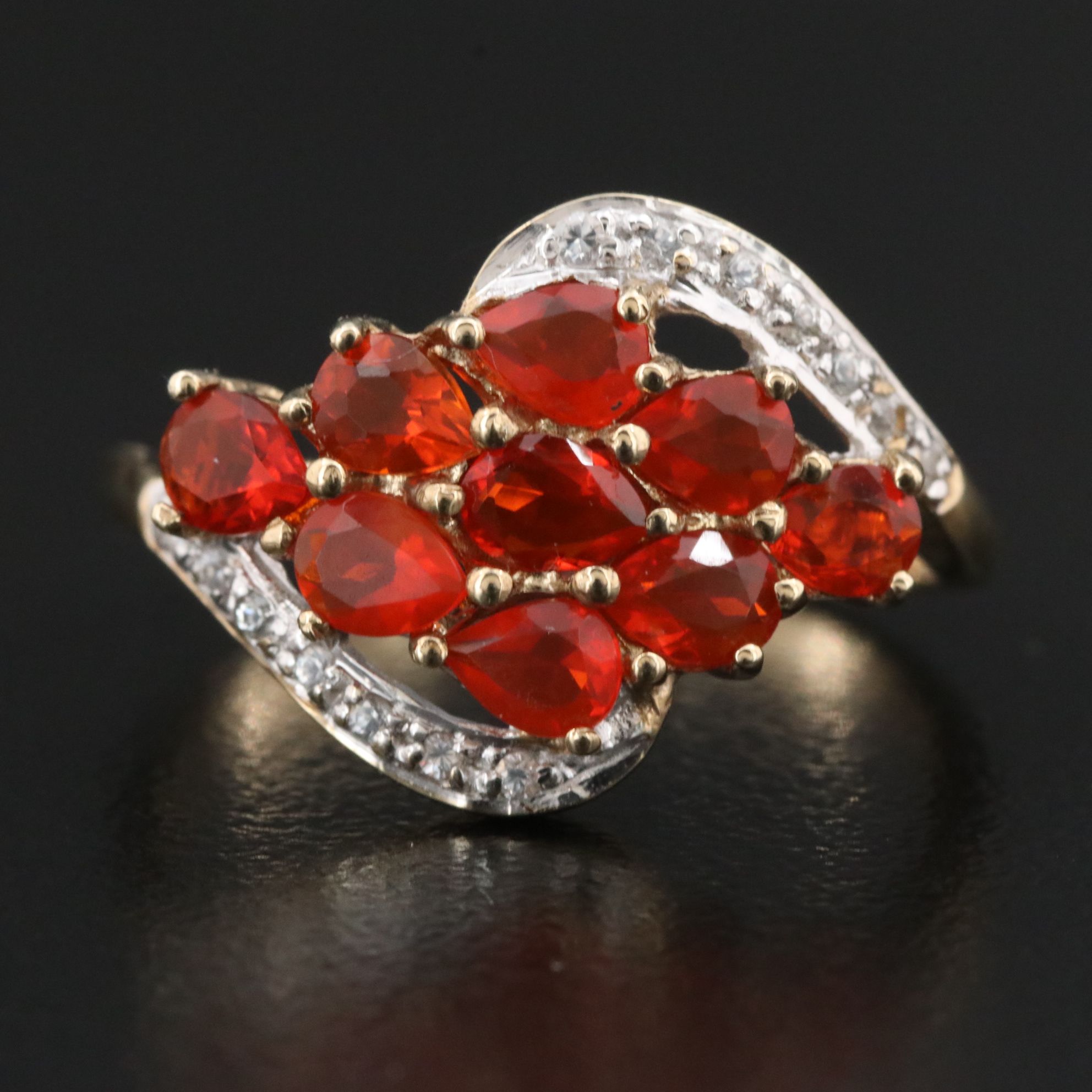 9K Fire Opal and White Topaz Ring