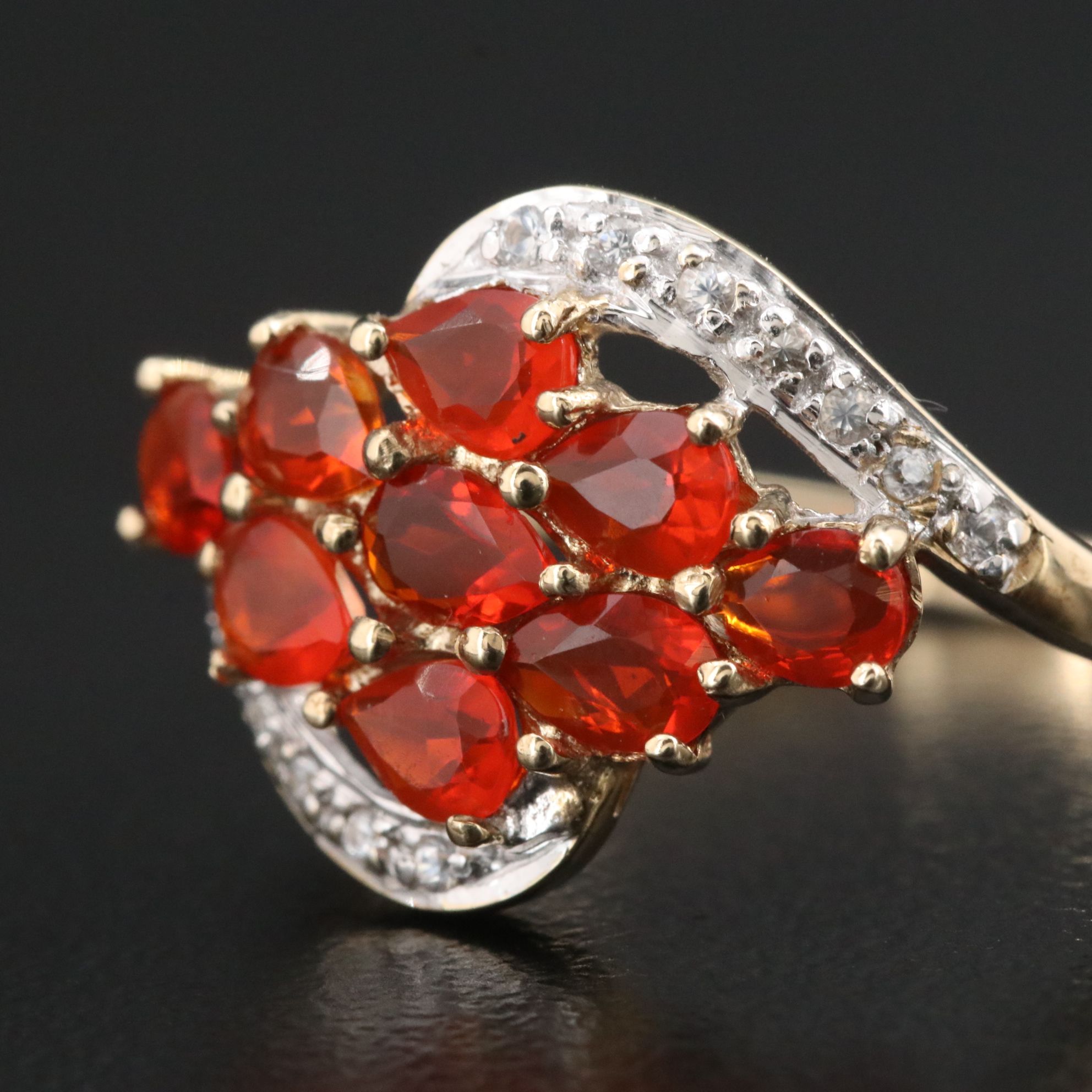 9K Fire Opal and White Topaz Ring