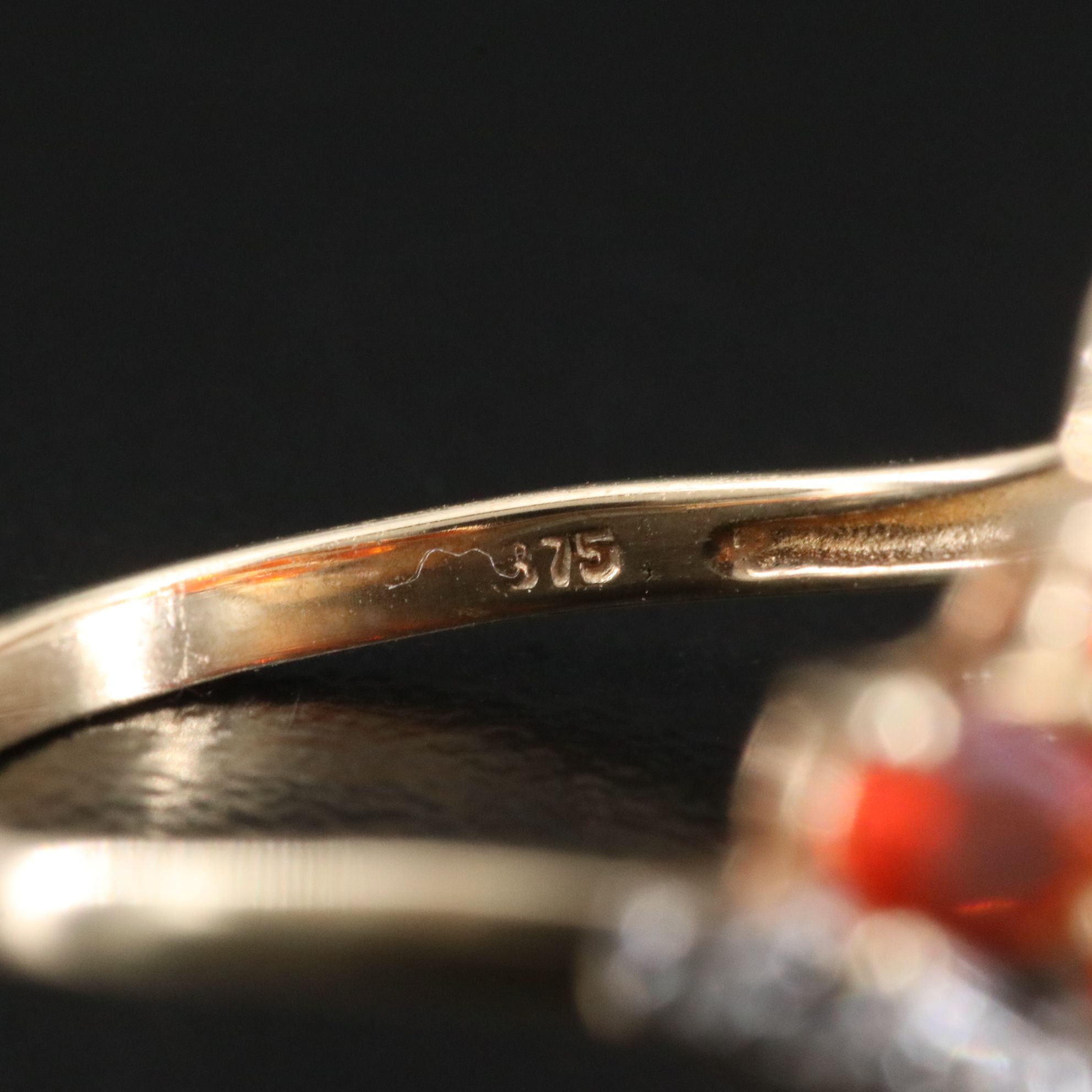 9K Fire Opal and White Topaz Ring