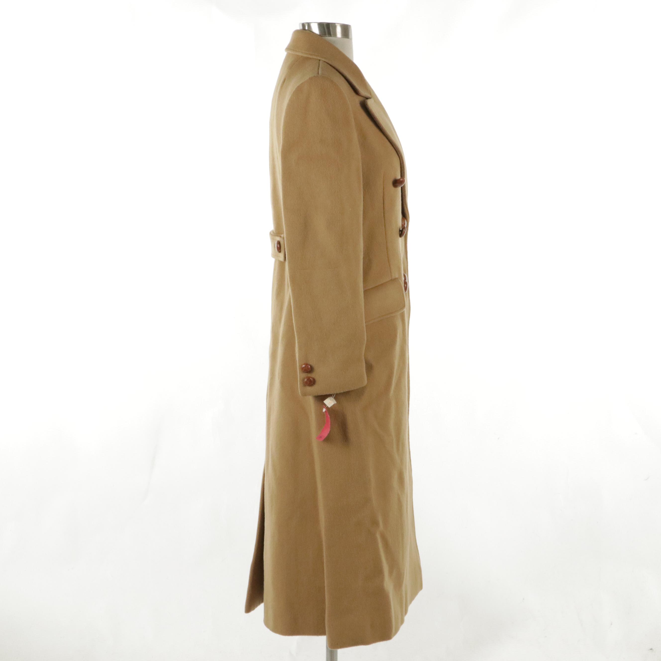 Reflections Vintage Beige Wool Double Breasted Coat with Woven Leather Buttons