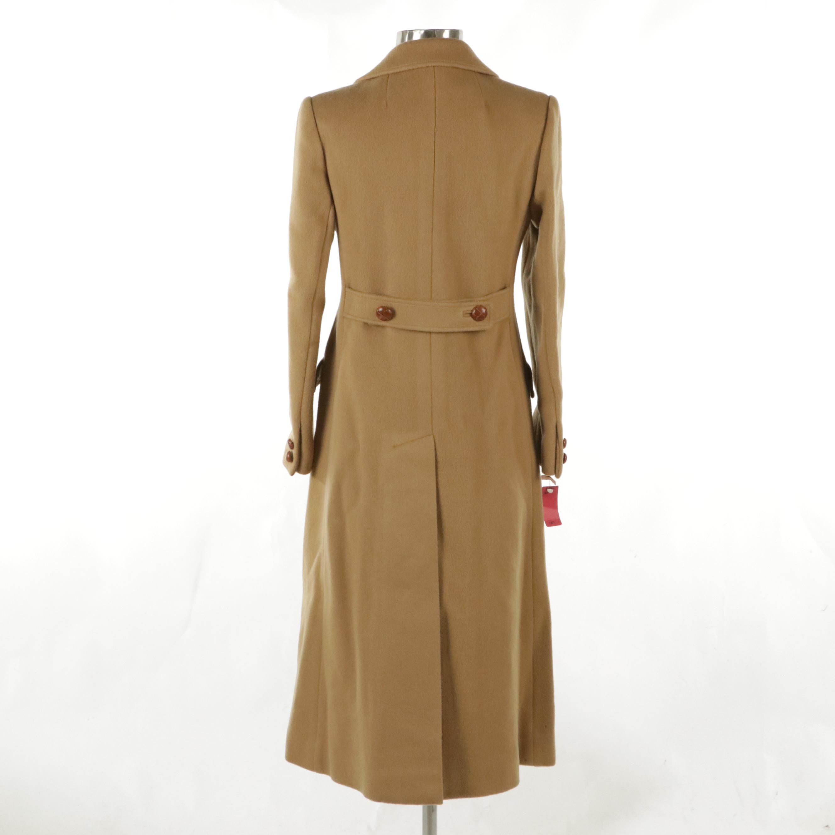 Reflections Vintage Beige Wool Double Breasted Coat with Woven Leather Buttons
