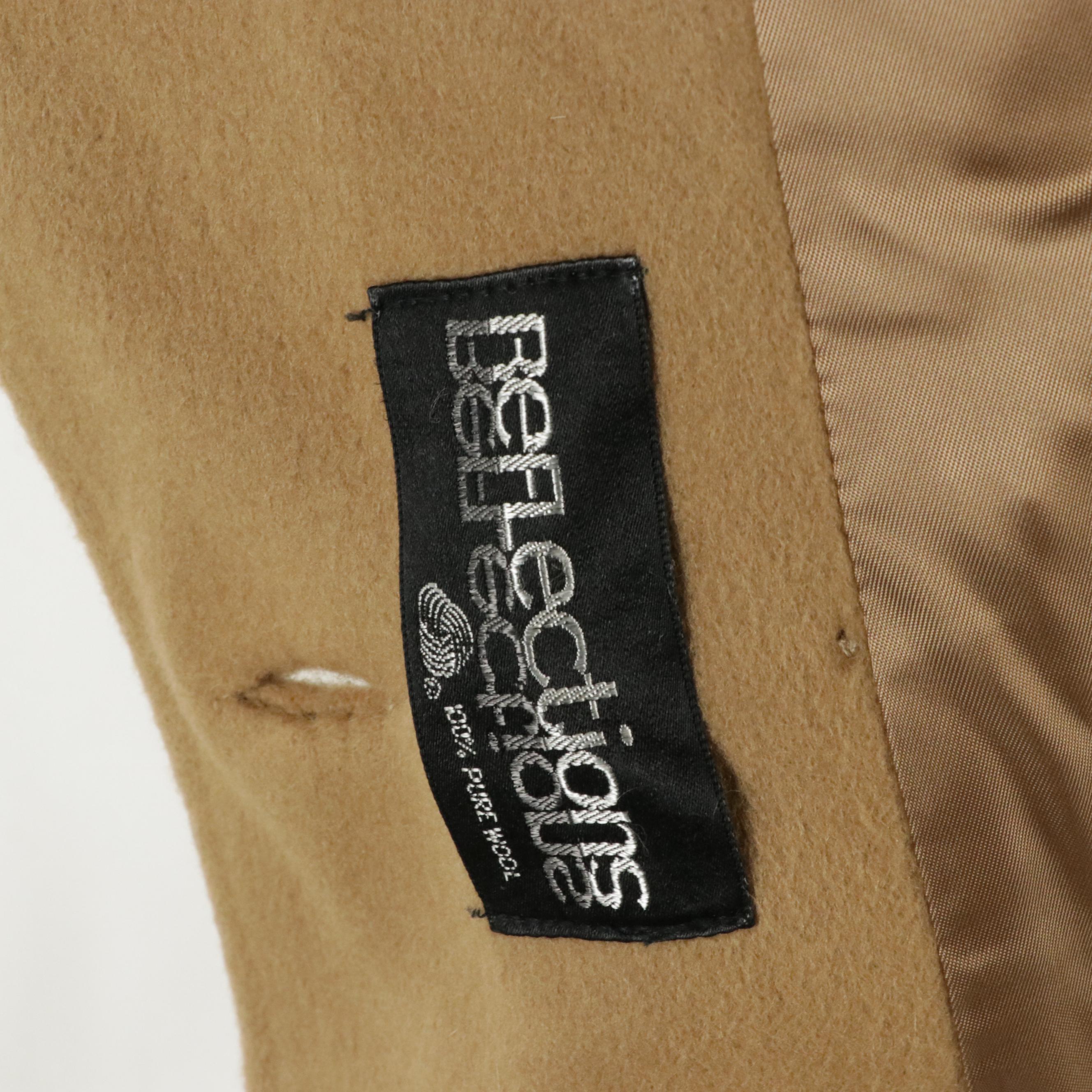 Reflections Vintage Beige Wool Double Breasted Coat with Woven Leather Buttons