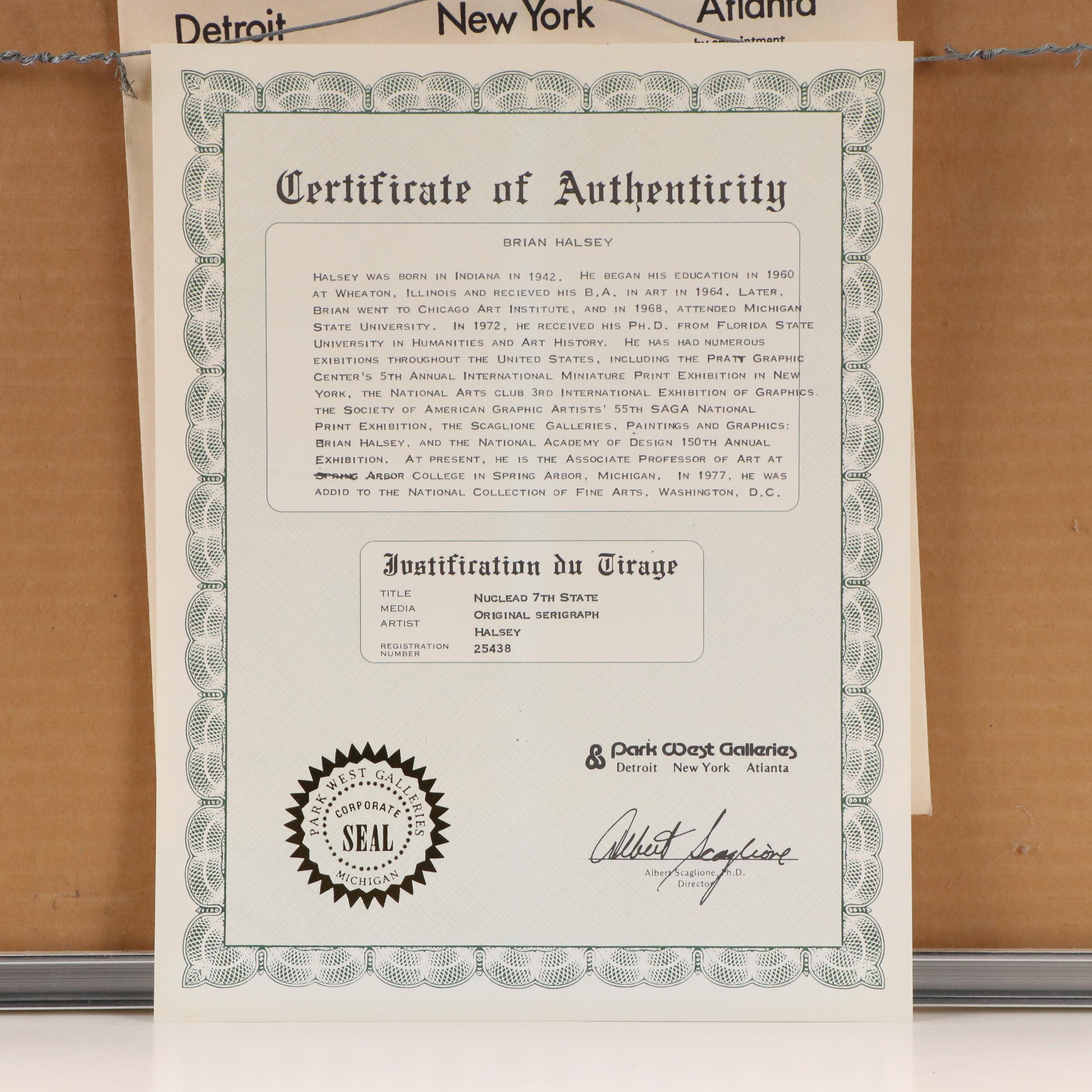 Brian Halsey Op Art Serigraph "Nuclead - 7th State," 1978