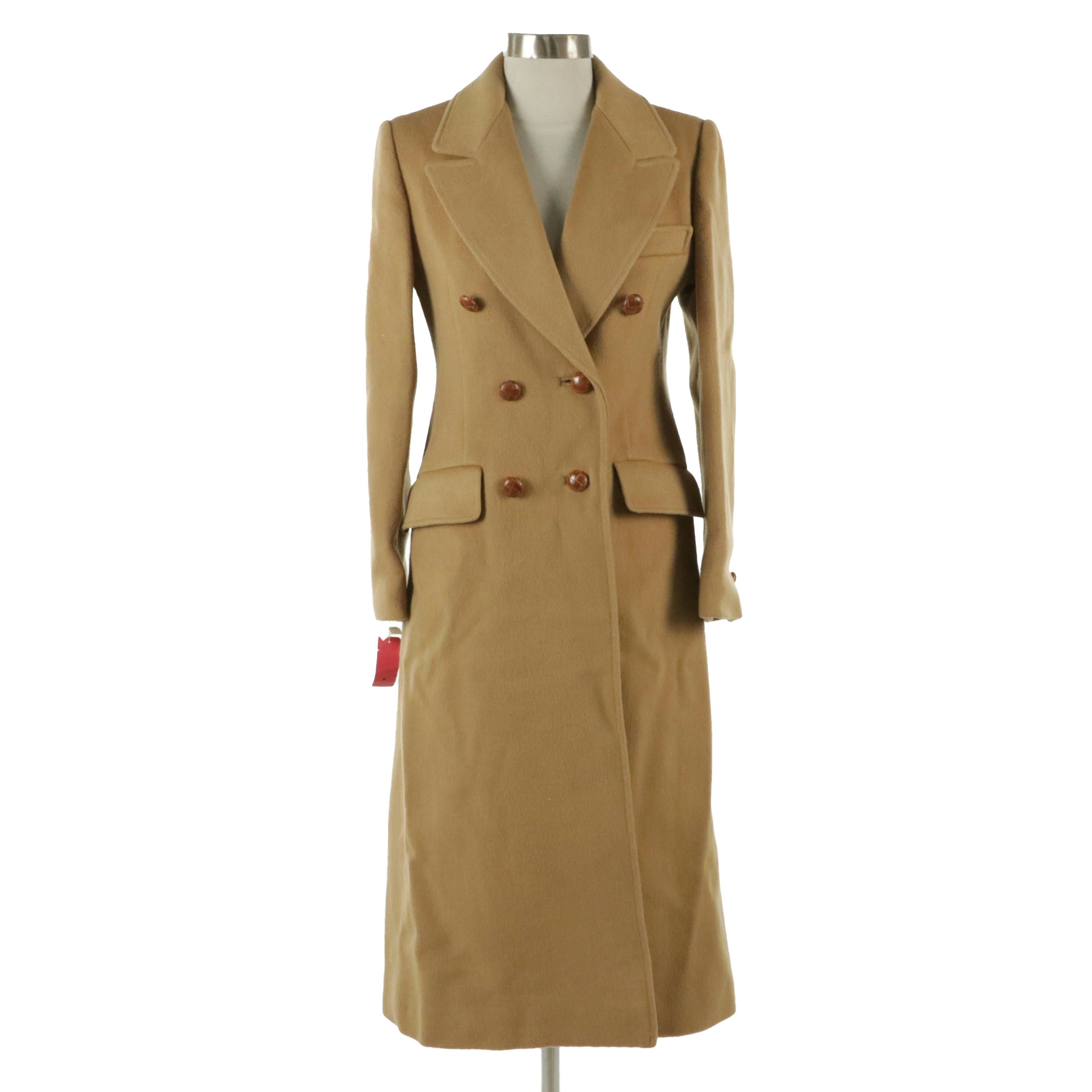 Reflections Vintage Beige Wool Double Breasted Coat with Woven Leather Buttons