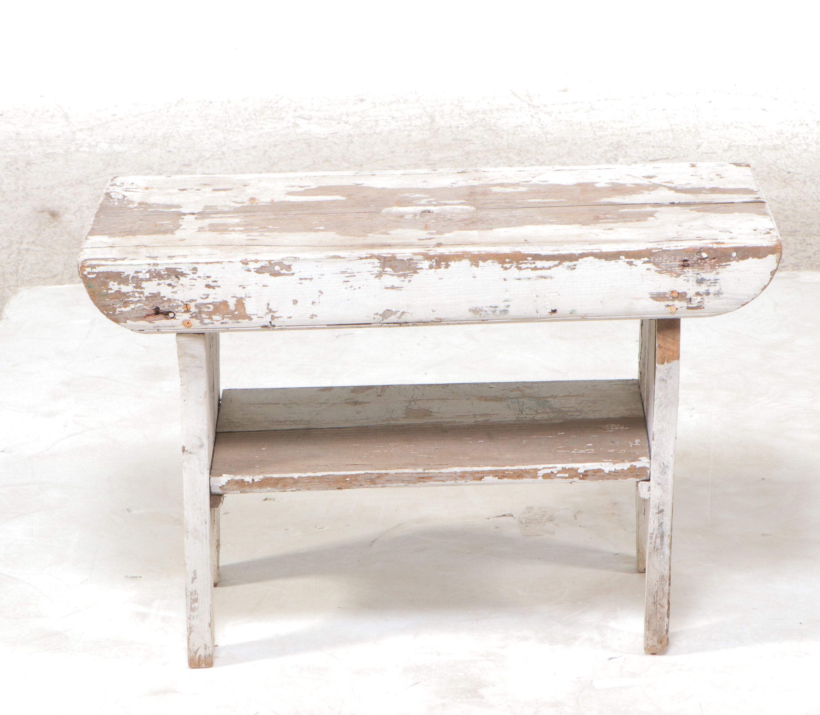 Primitive Style Distressed Painted Wood Stool