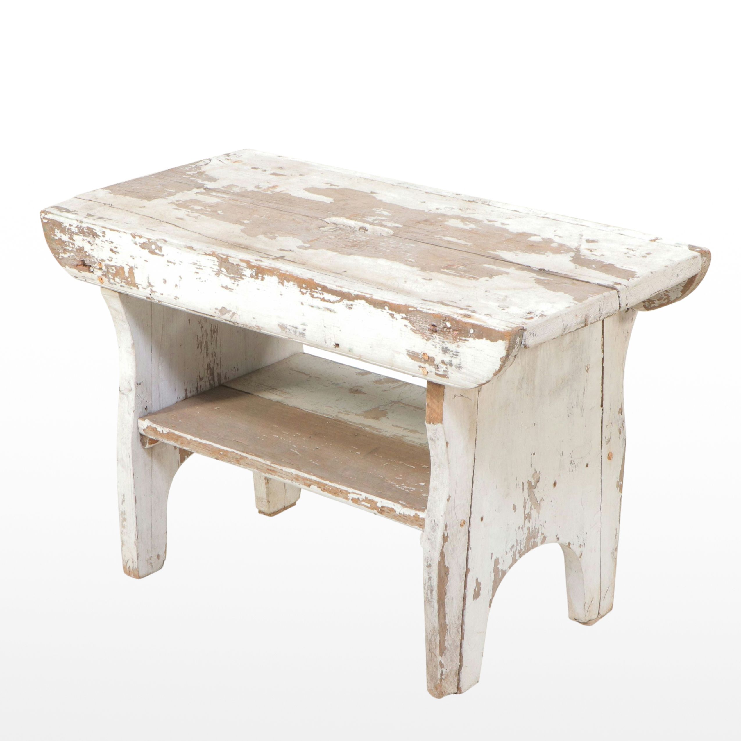 Primitive Style Distressed Painted Wood Stool