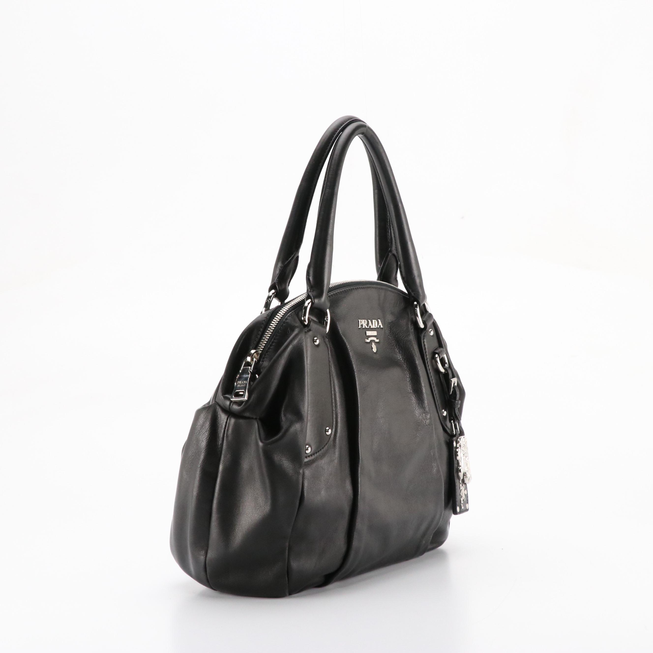Prada Top Handle Satchel in Black Calfskin Leather
