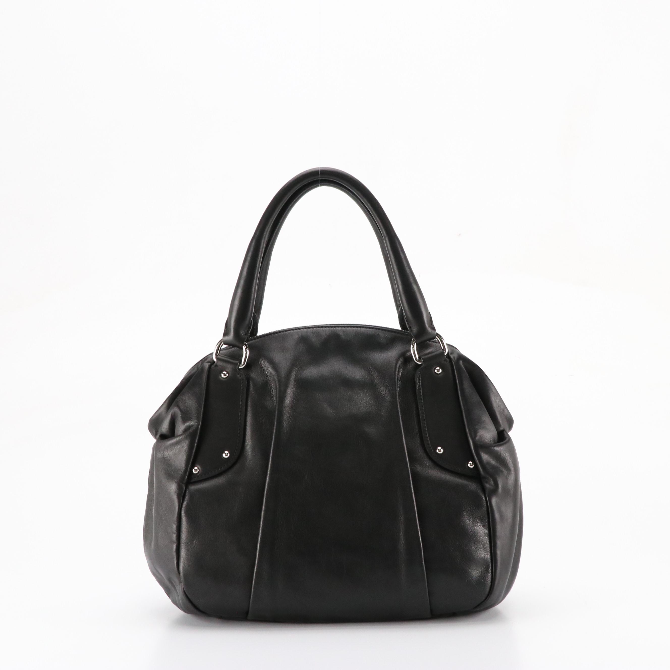 Prada Top Handle Satchel in Black Calfskin Leather