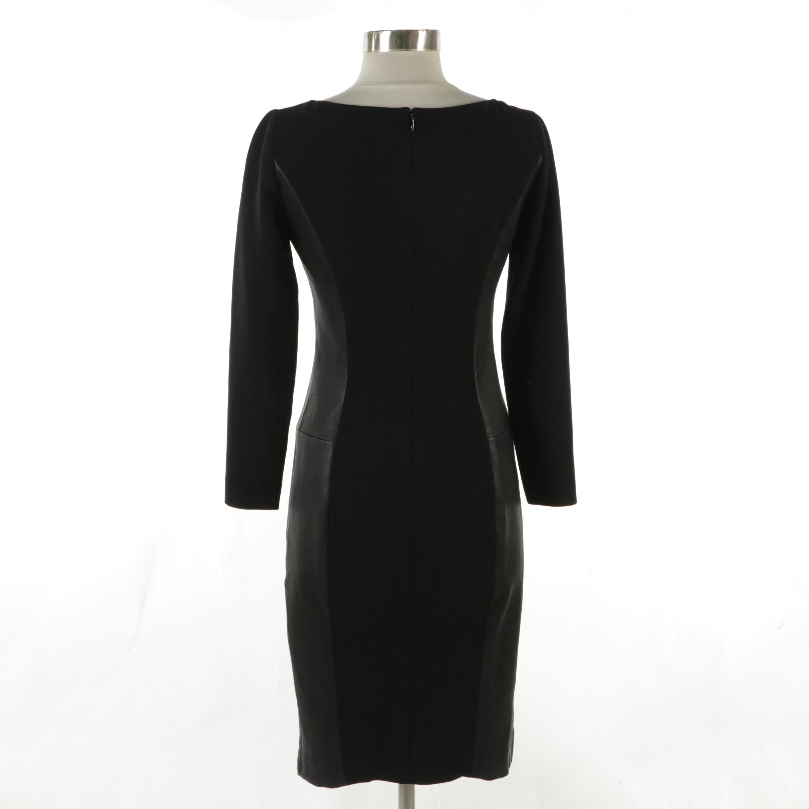 Ralph Lauren Black Wool and Lambskin Accented Long Sleeve Midi Dress