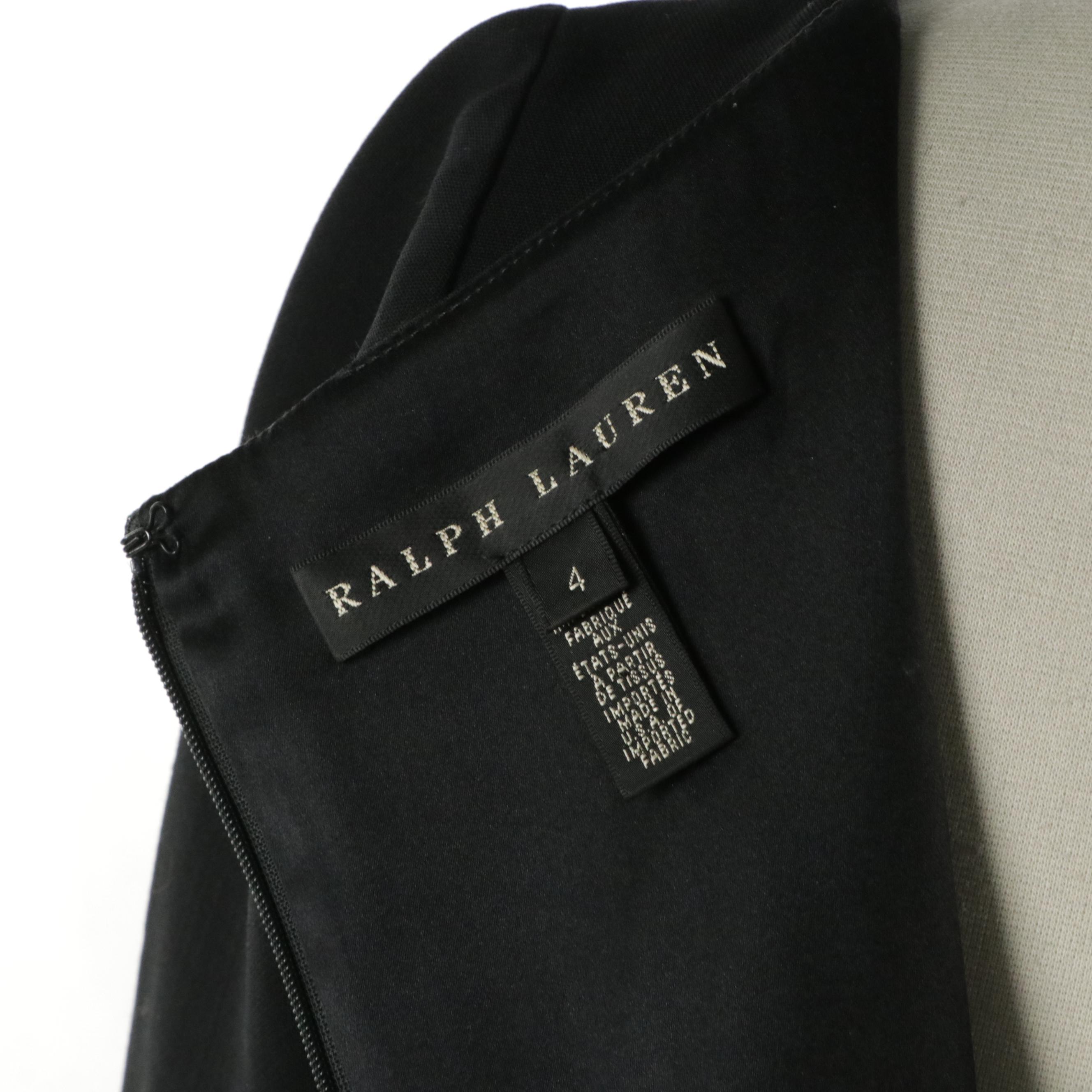 Ralph Lauren Black Wool and Lambskin Accented Long Sleeve Midi Dress