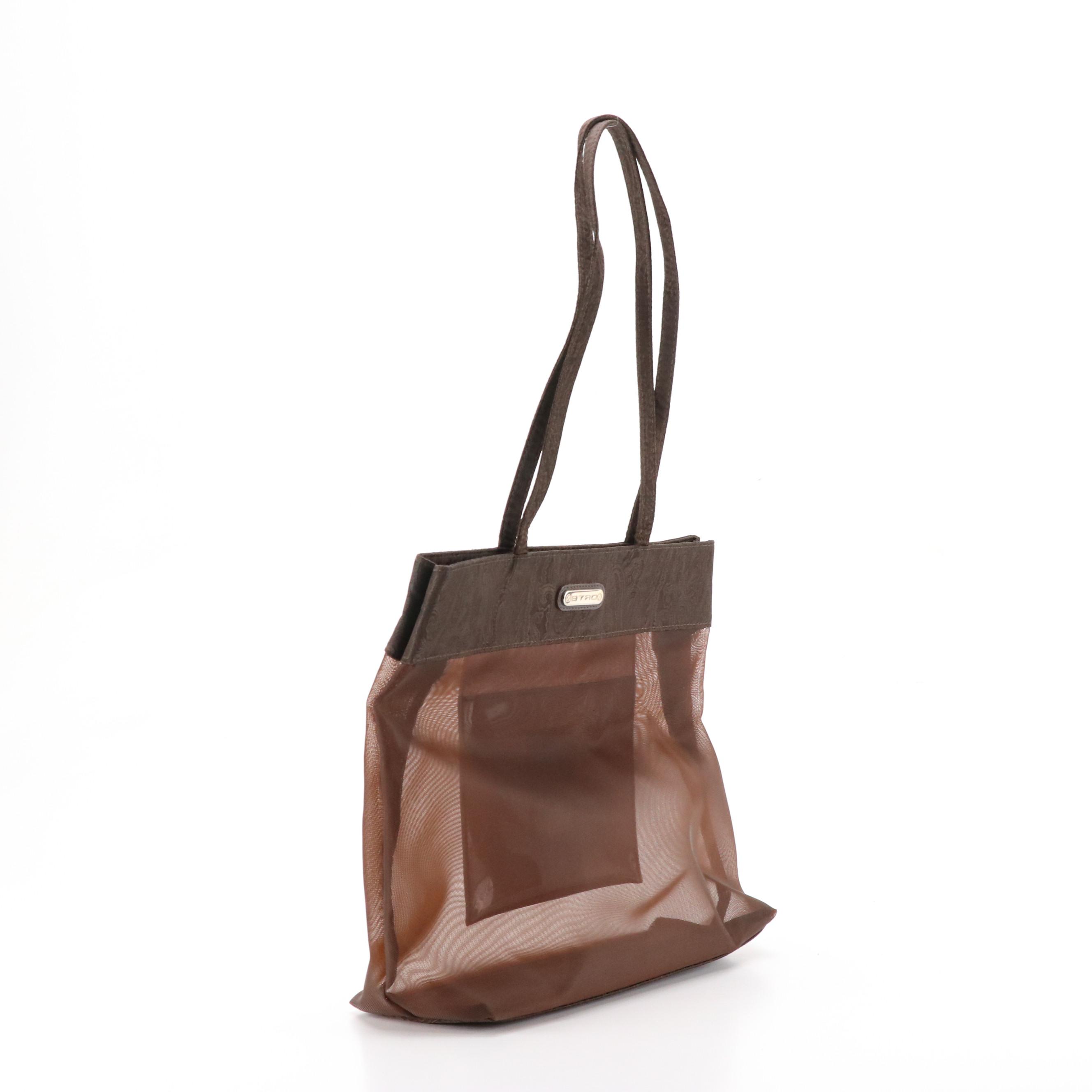 ETRO Chocolate Brown Nylon Mesh Tote Bag with Paisley Jacquard Trim
