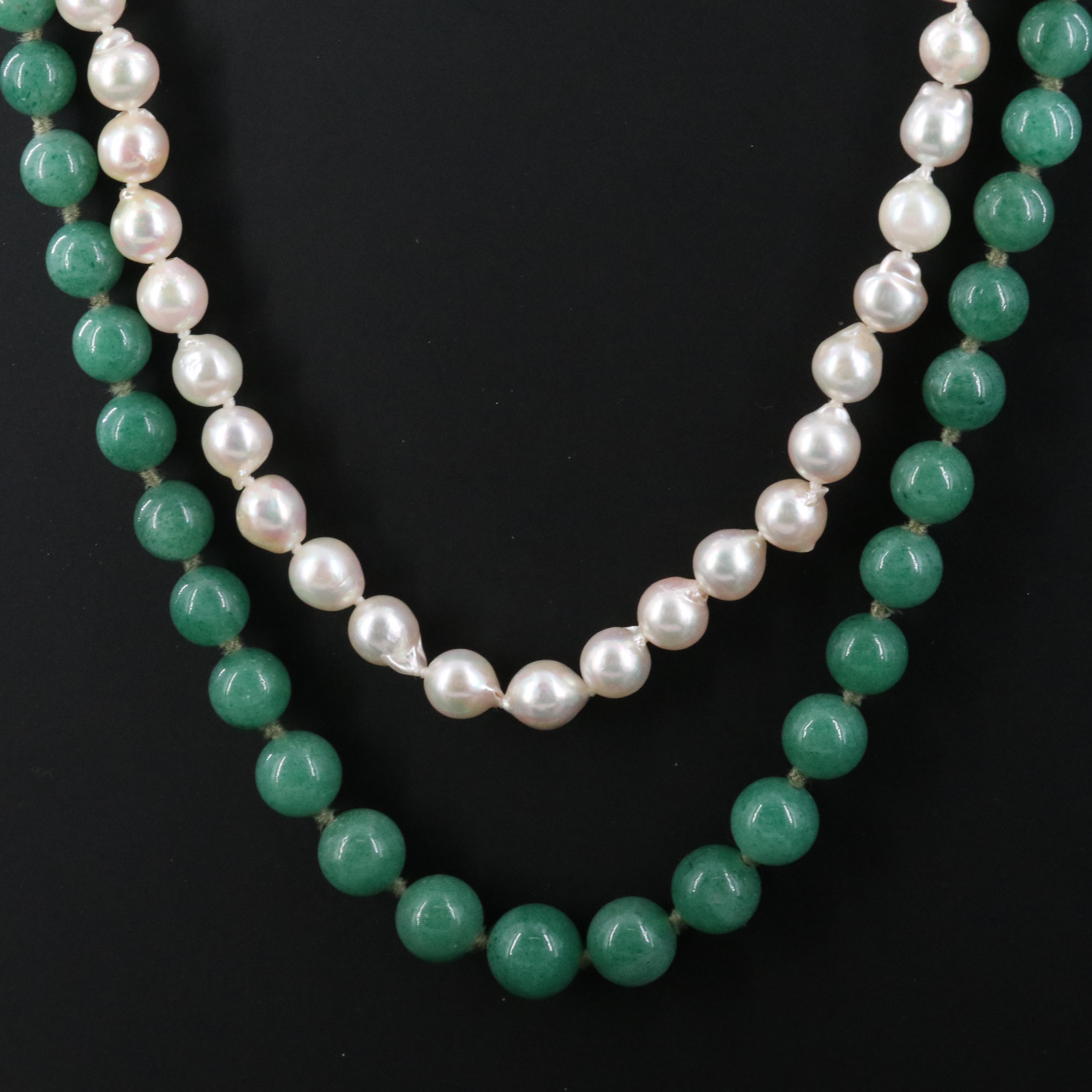 Pearl and Aventurine Necklaces