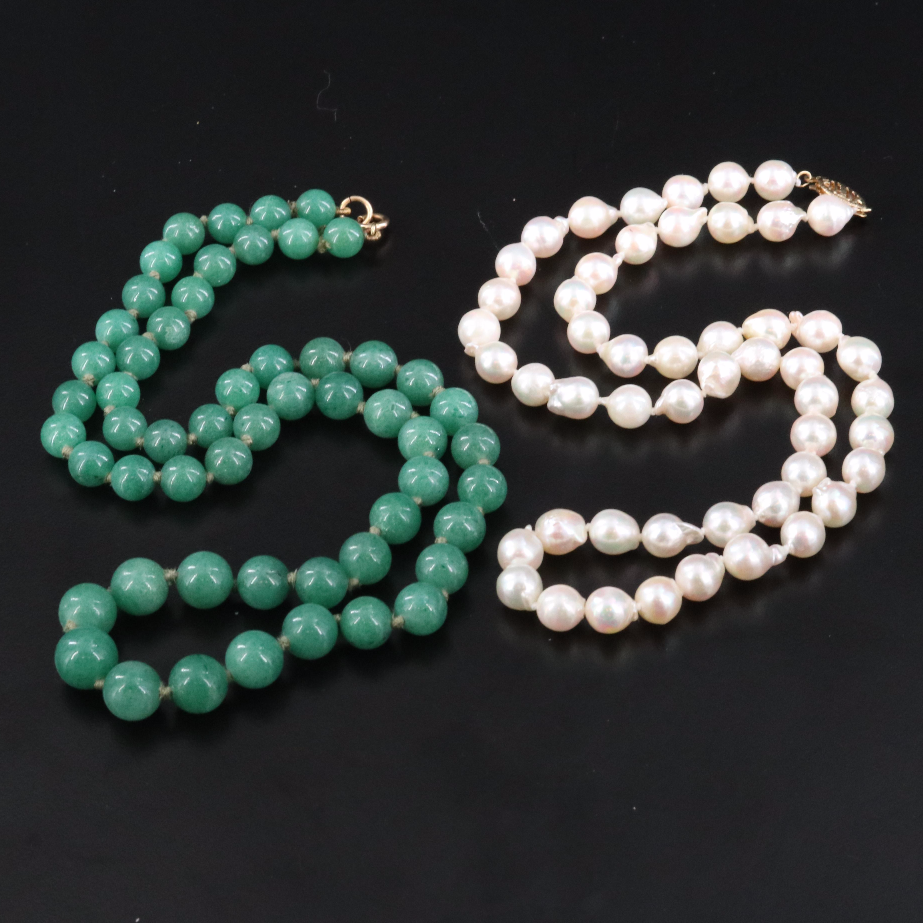 Pearl and Aventurine Necklaces