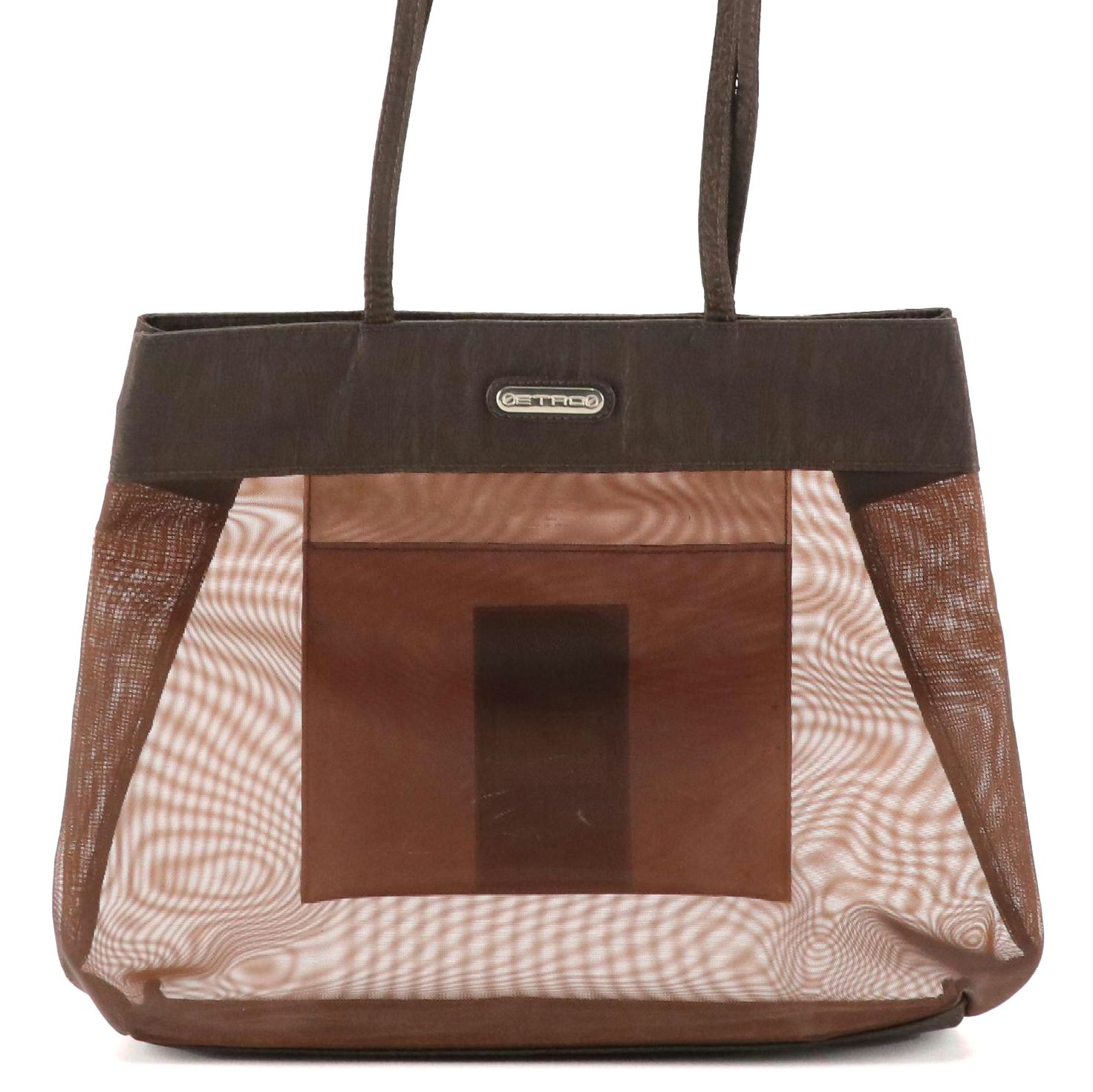 ETRO Chocolate Brown Nylon Mesh Tote Bag with Paisley Jacquard Trim