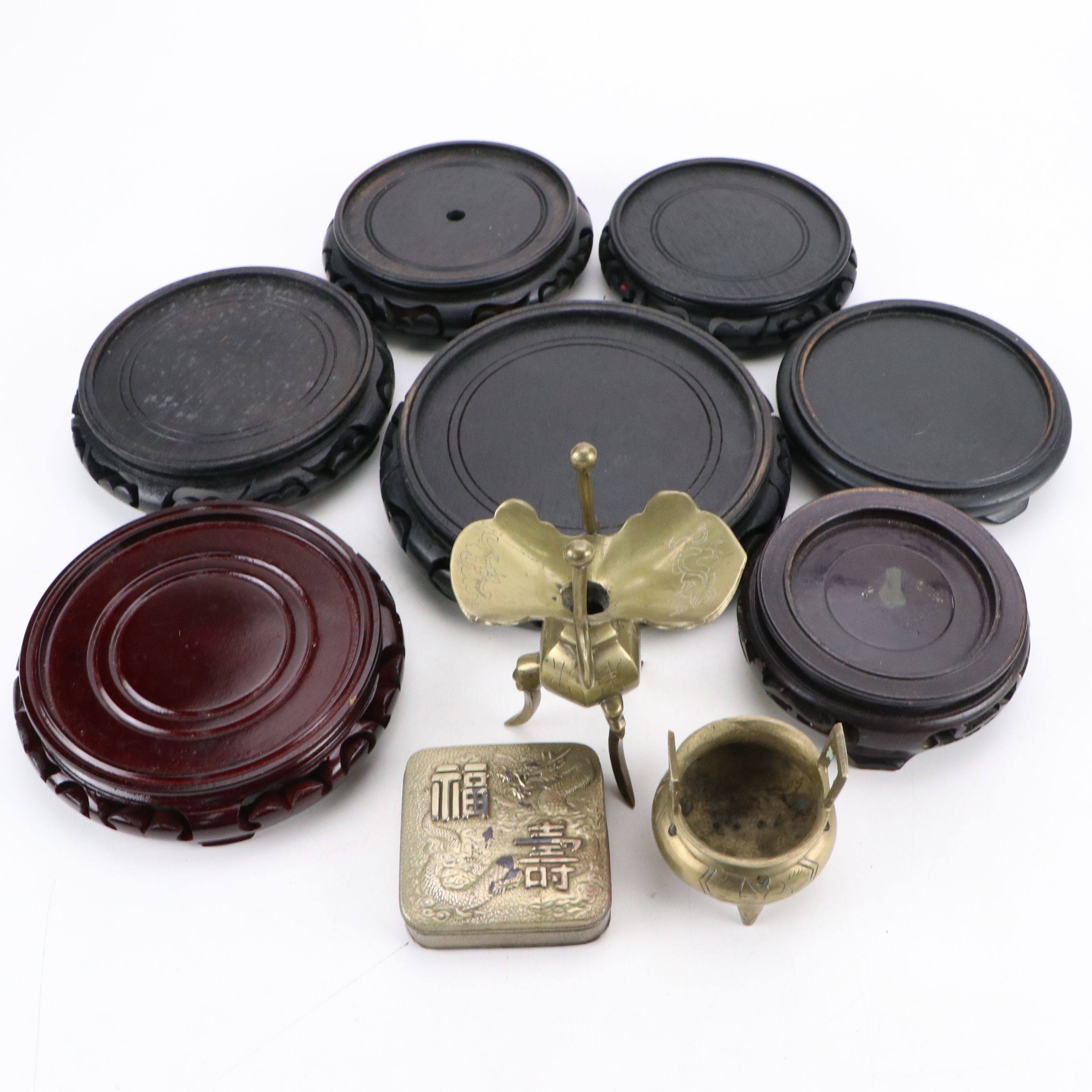 Chinese Wood Vase Bases with Other Brass and Metal Décor