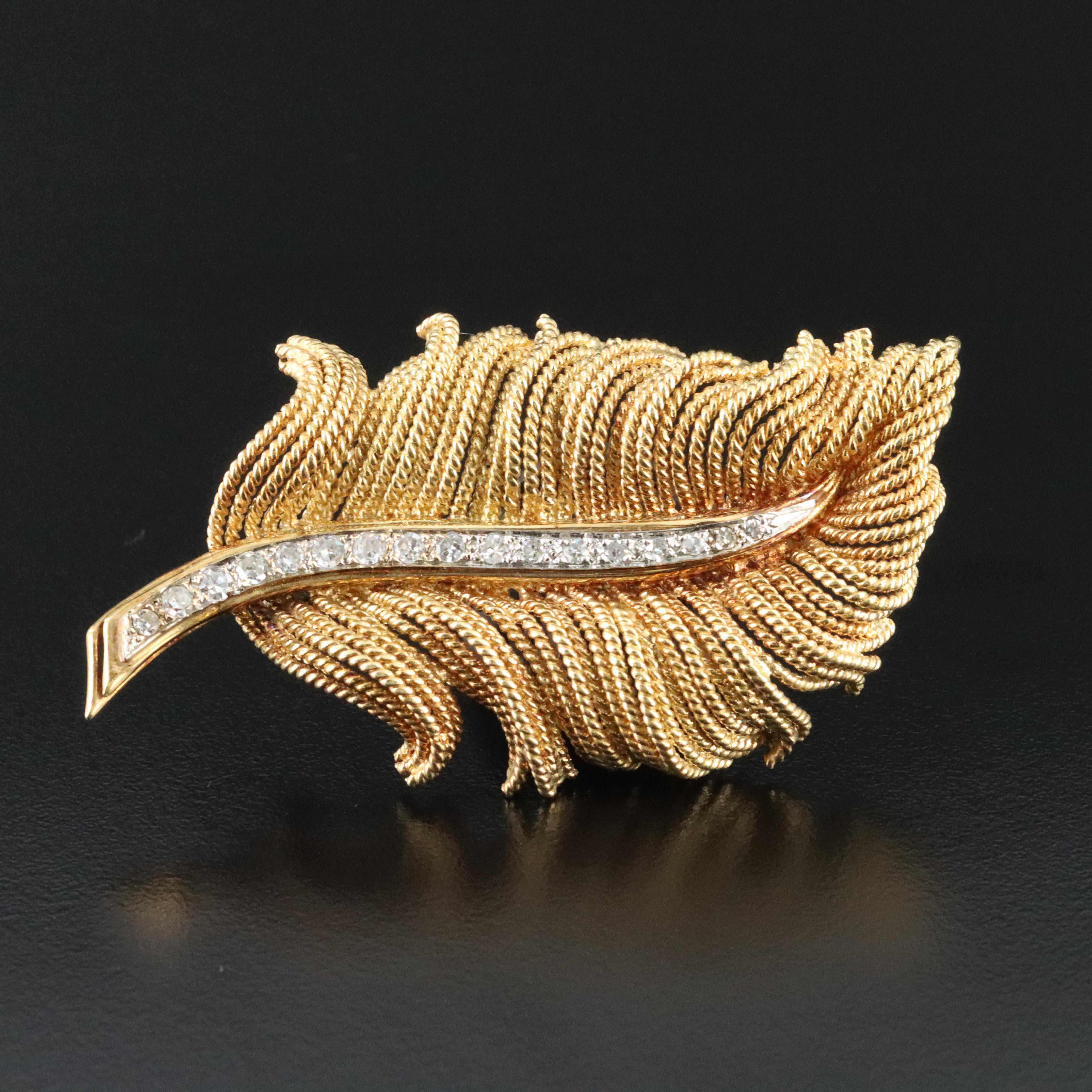 18K 0.62 CTW Diamond Feather Converter Brooch
