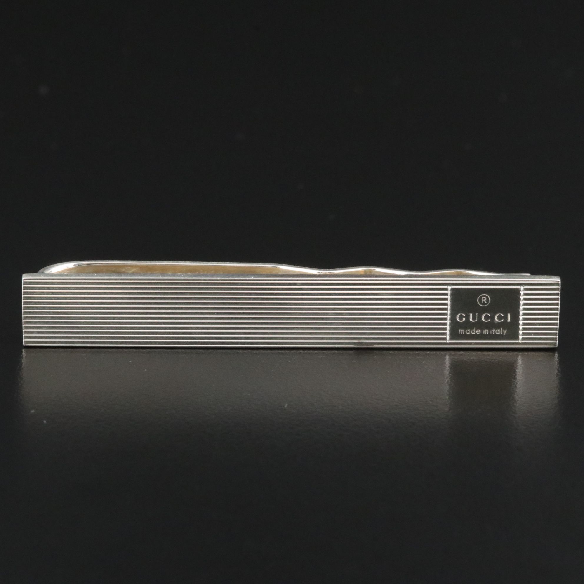 Gucci Logo Sterling Grooved Tie Bar