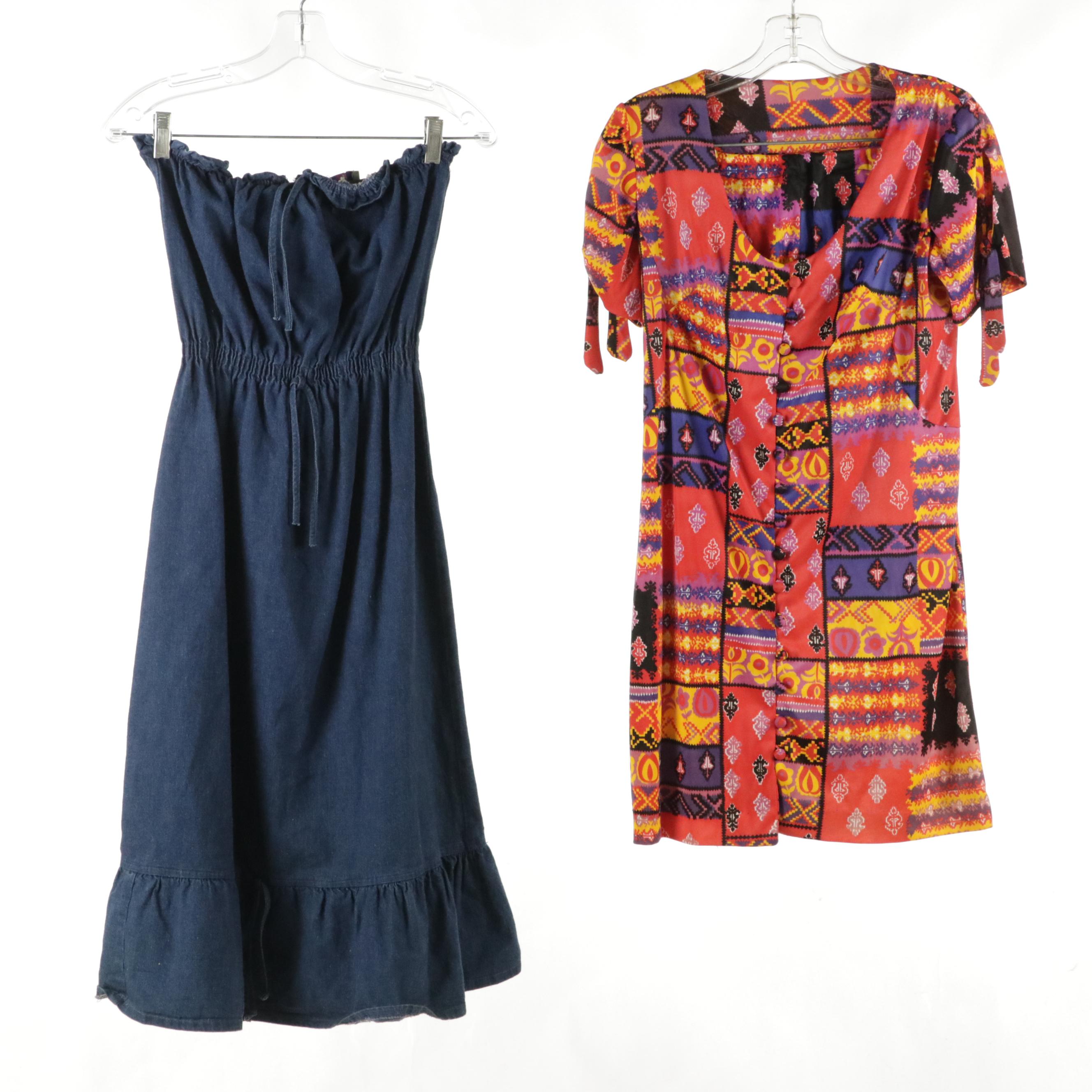 Jazzie Denim Strapless Dress, Patterned Mini Dress and Other Fringe Poncho