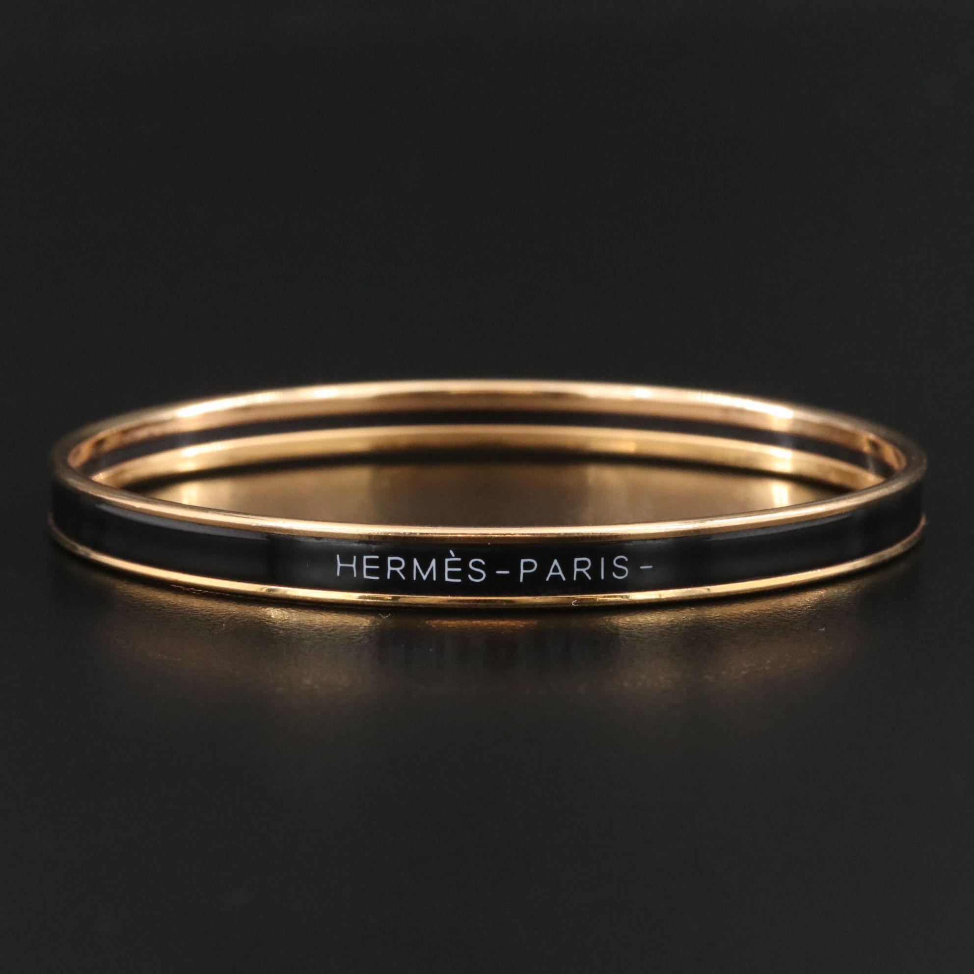 Hermès Noir Enamel Extra Narrow Uni Bangle Bracelet