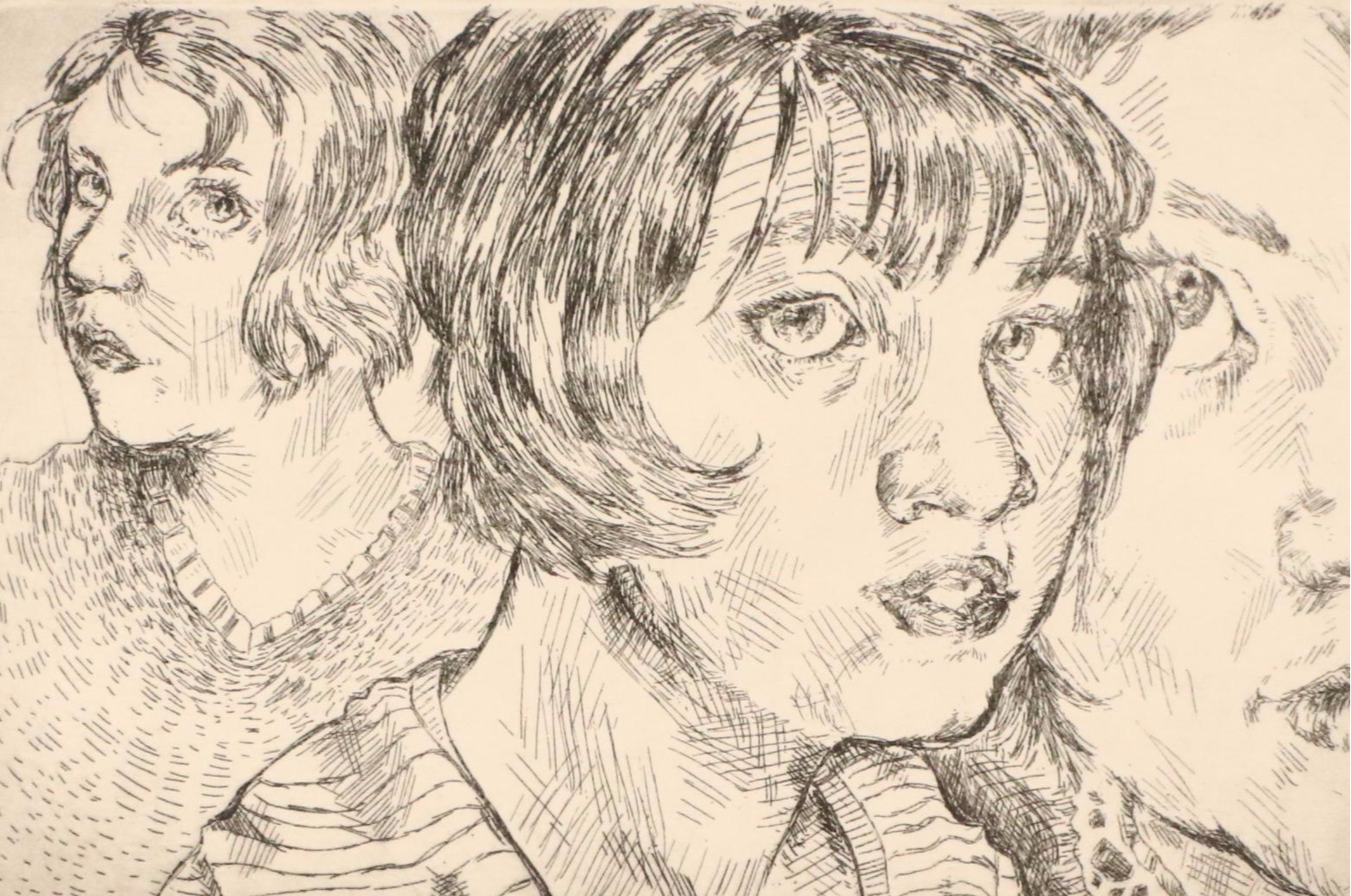 Clare Dunn Zinc Plate Etching "3 Faces," 2014