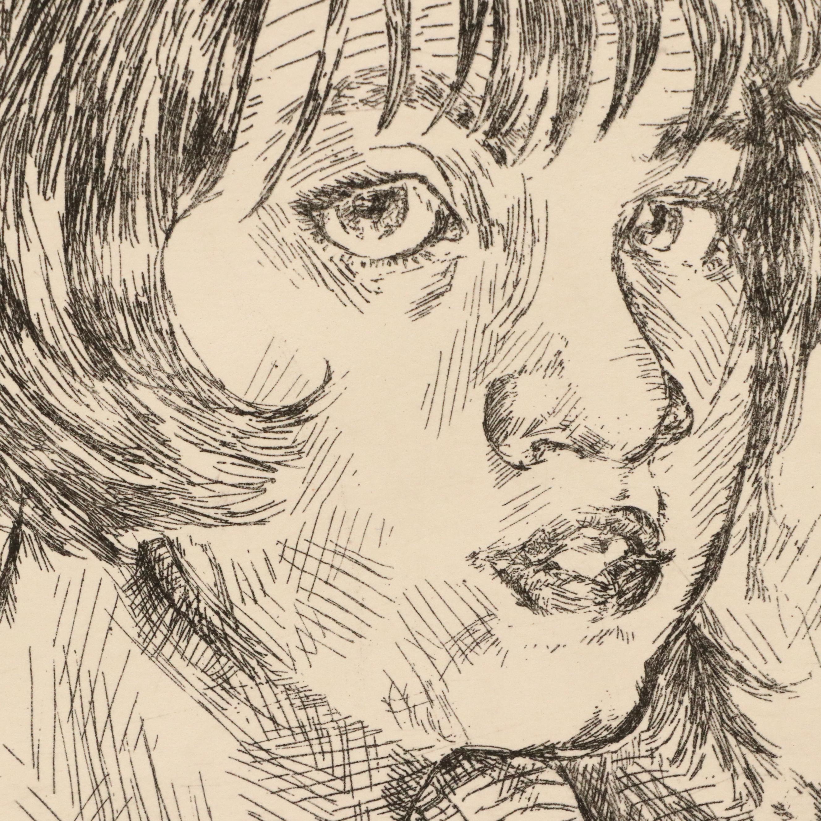 Clare Dunn Zinc Plate Etching "3 Faces," 2014