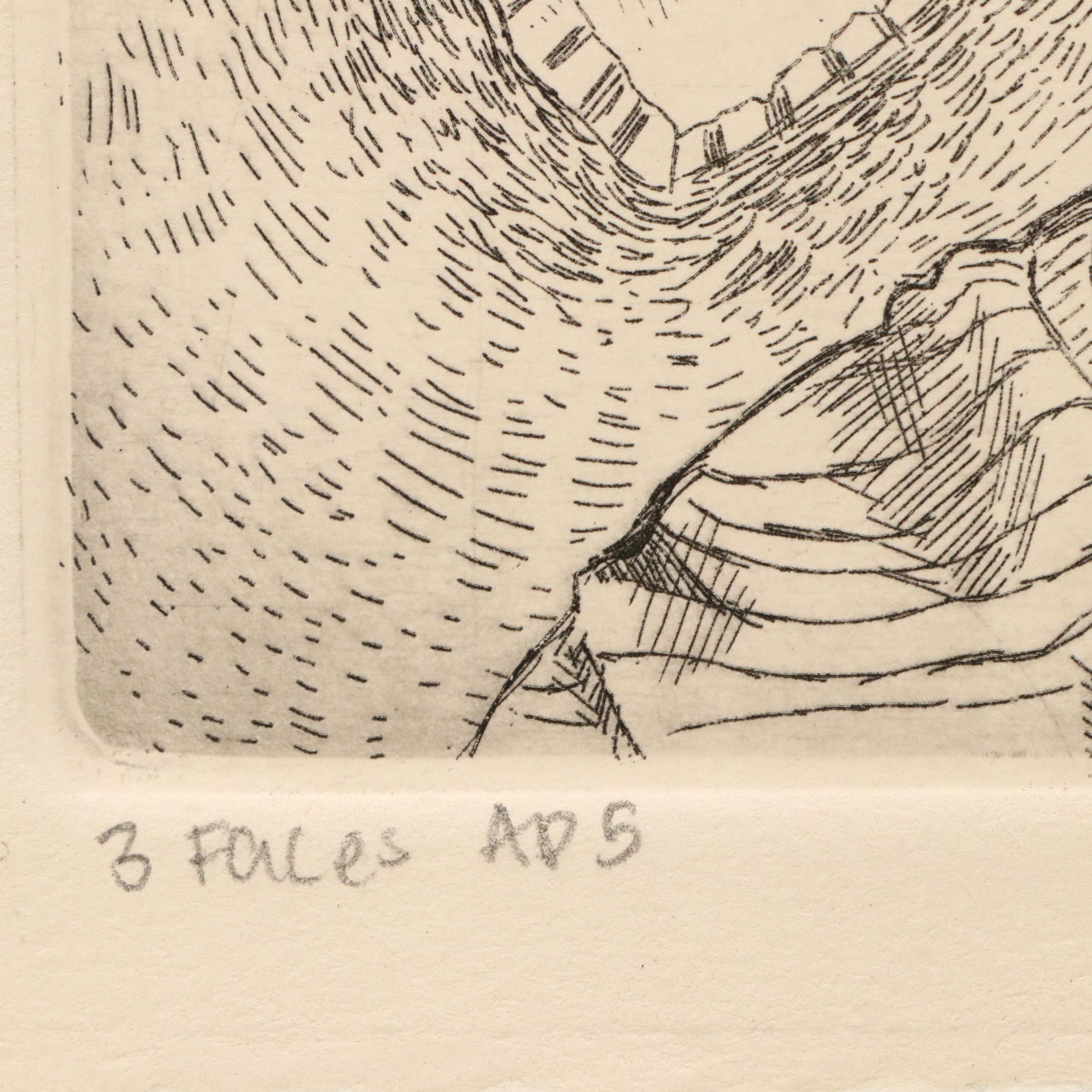 Clare Dunn Zinc Plate Etching "3 Faces," 2014