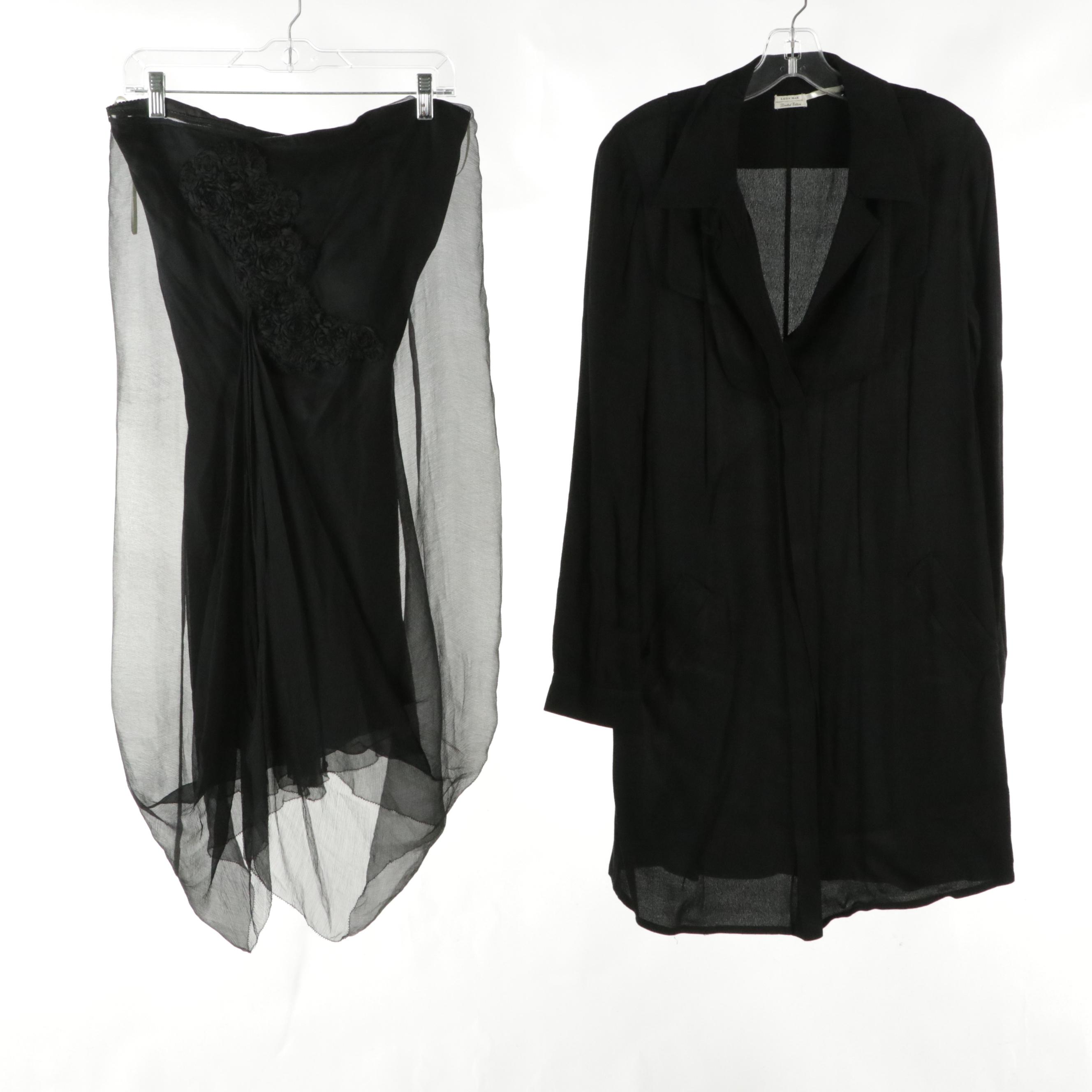 Leon Max Black Shirt Dresses, Strapless Draped Silk Mini Dress & Tailored Jacket