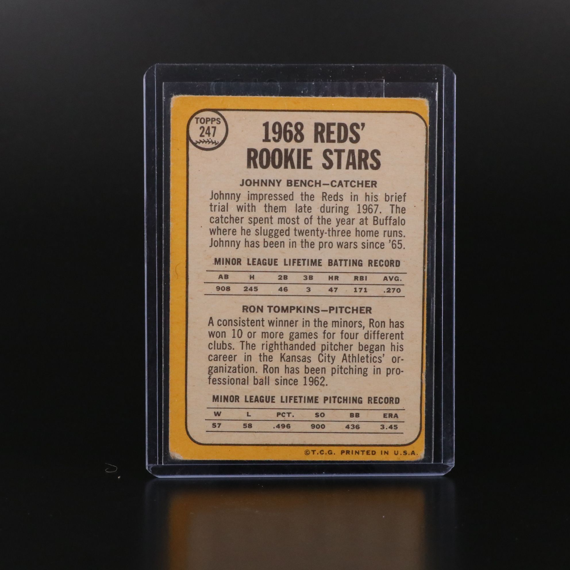 1968 Topps Johnny Bench Cincinnati Reds Rookie Baseball Card