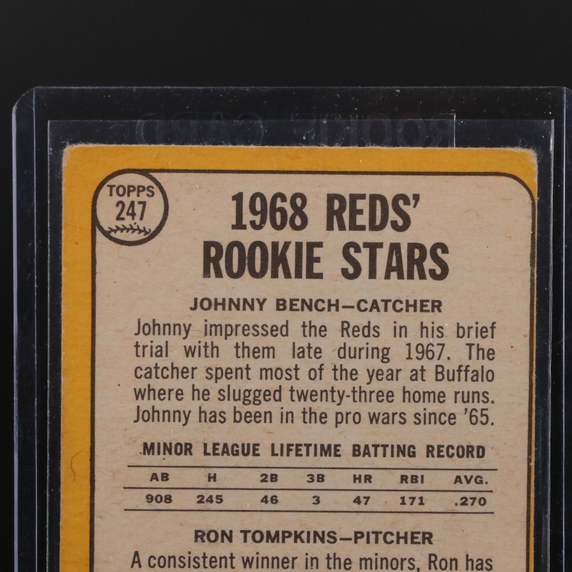 1968 Topps Johnny Bench Cincinnati Reds Rookie Baseball Card