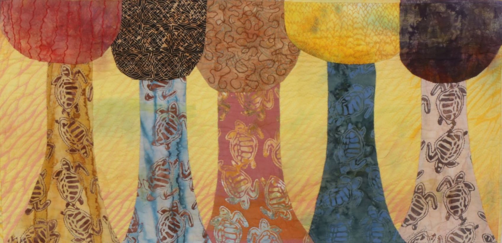 Sue Cavanaugh Bali Inspired Embroidery & Batik Quilted Wall Panel, 2001