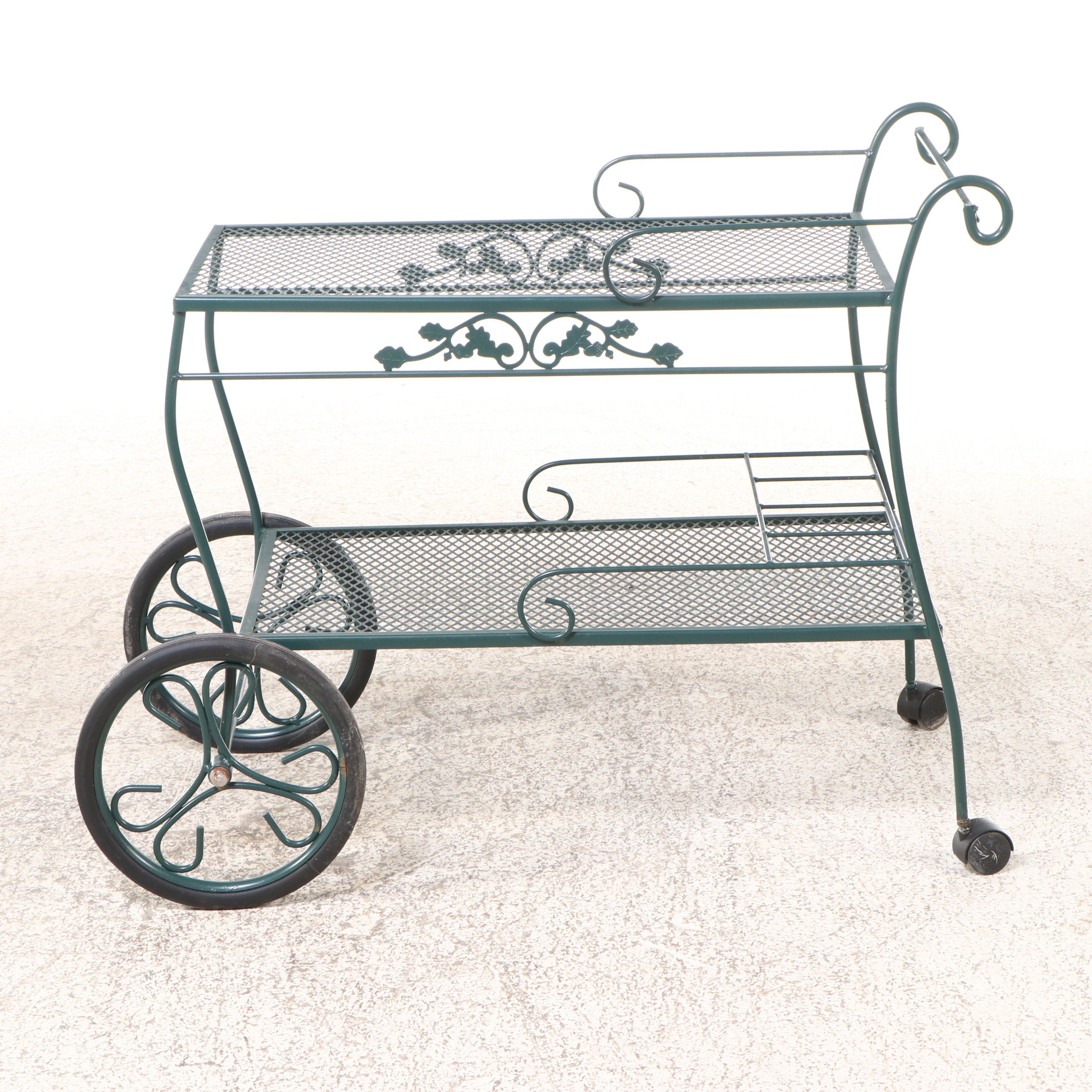 Hunter Green Wrought Iron and Mesh Patio Bar Cart