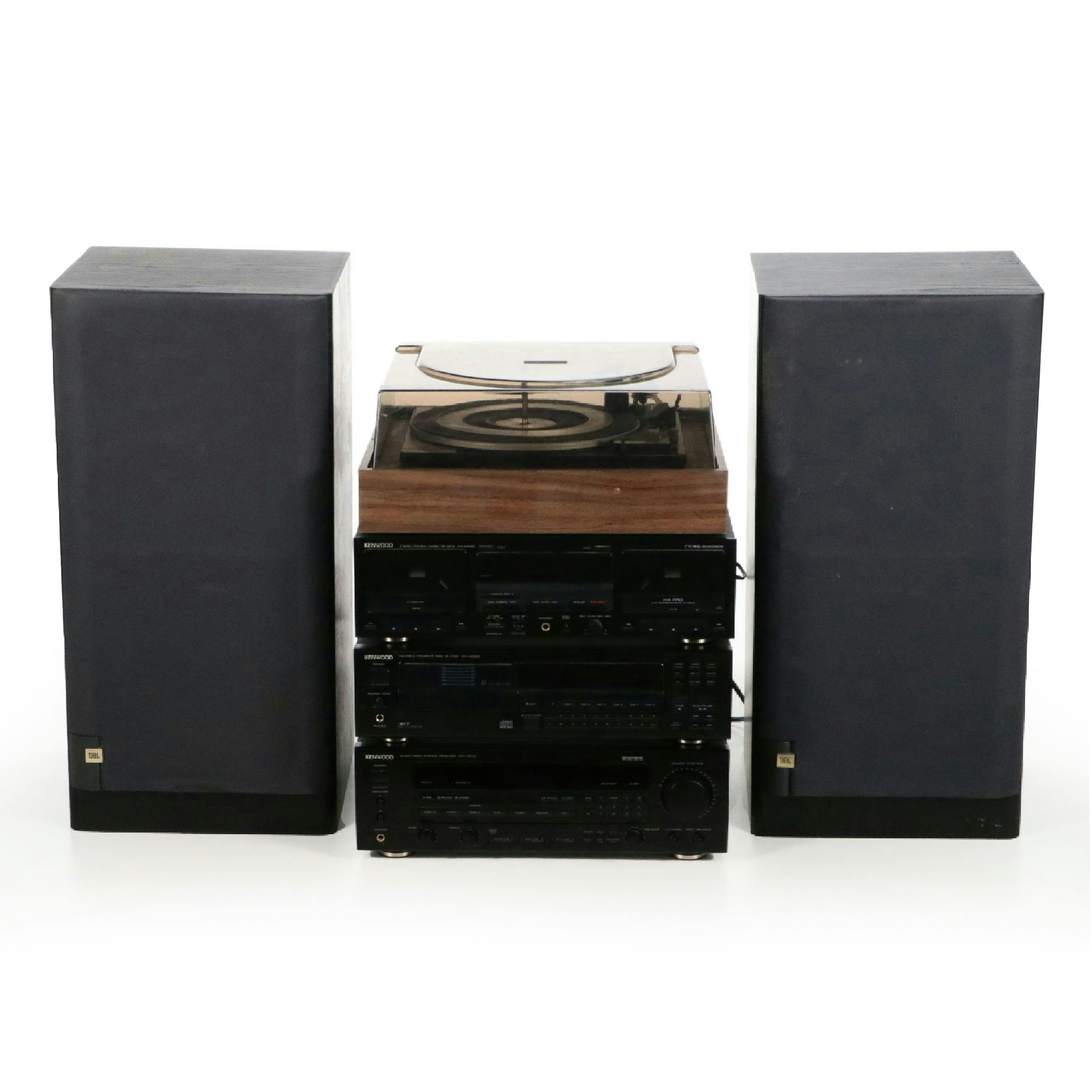 Kenwood Receiver with Audio Players, JBL LX600 Speakers and BSR Record Player