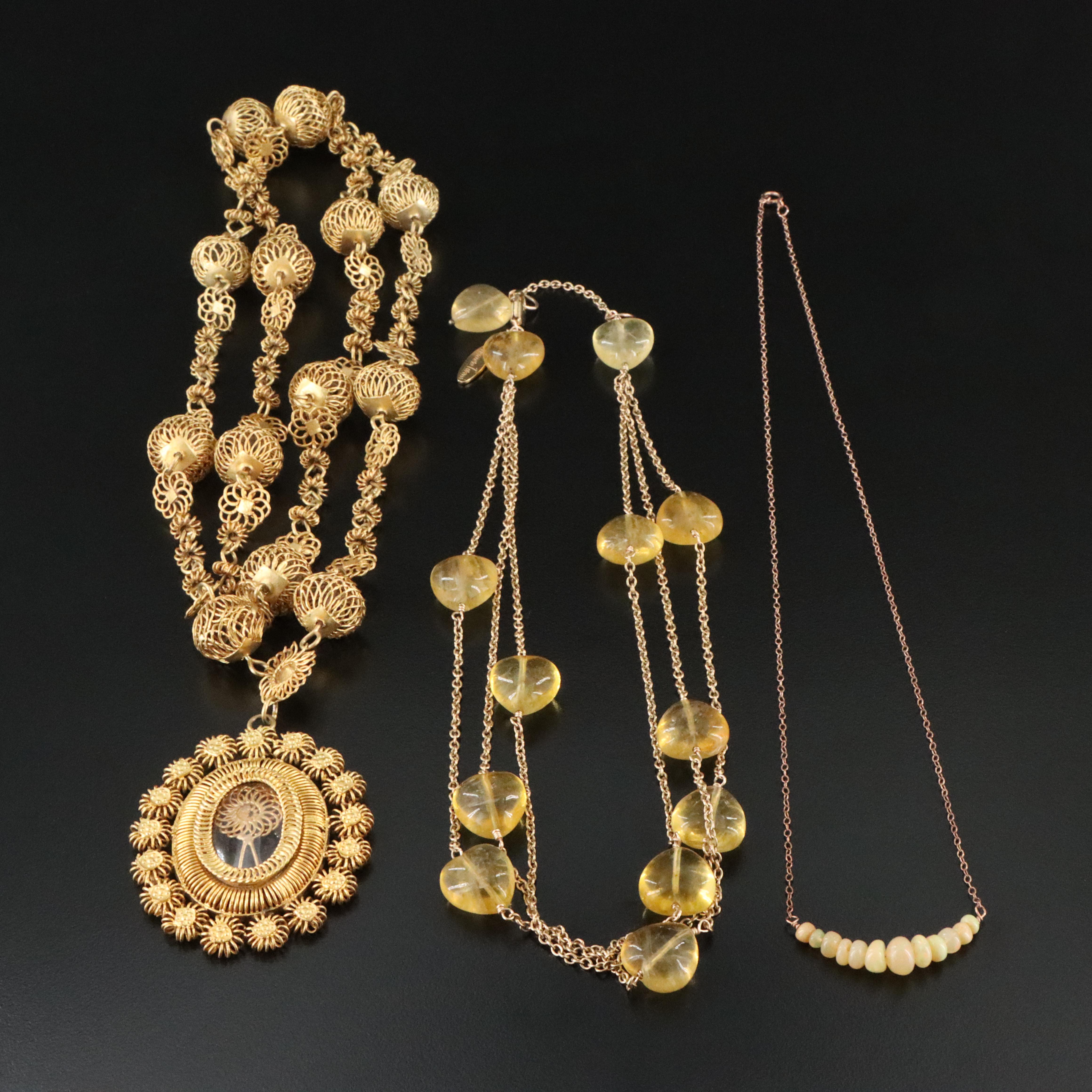 Gold-Filled Opal, Vanessa Tosoni Citrine and Tamoborin Necklaces