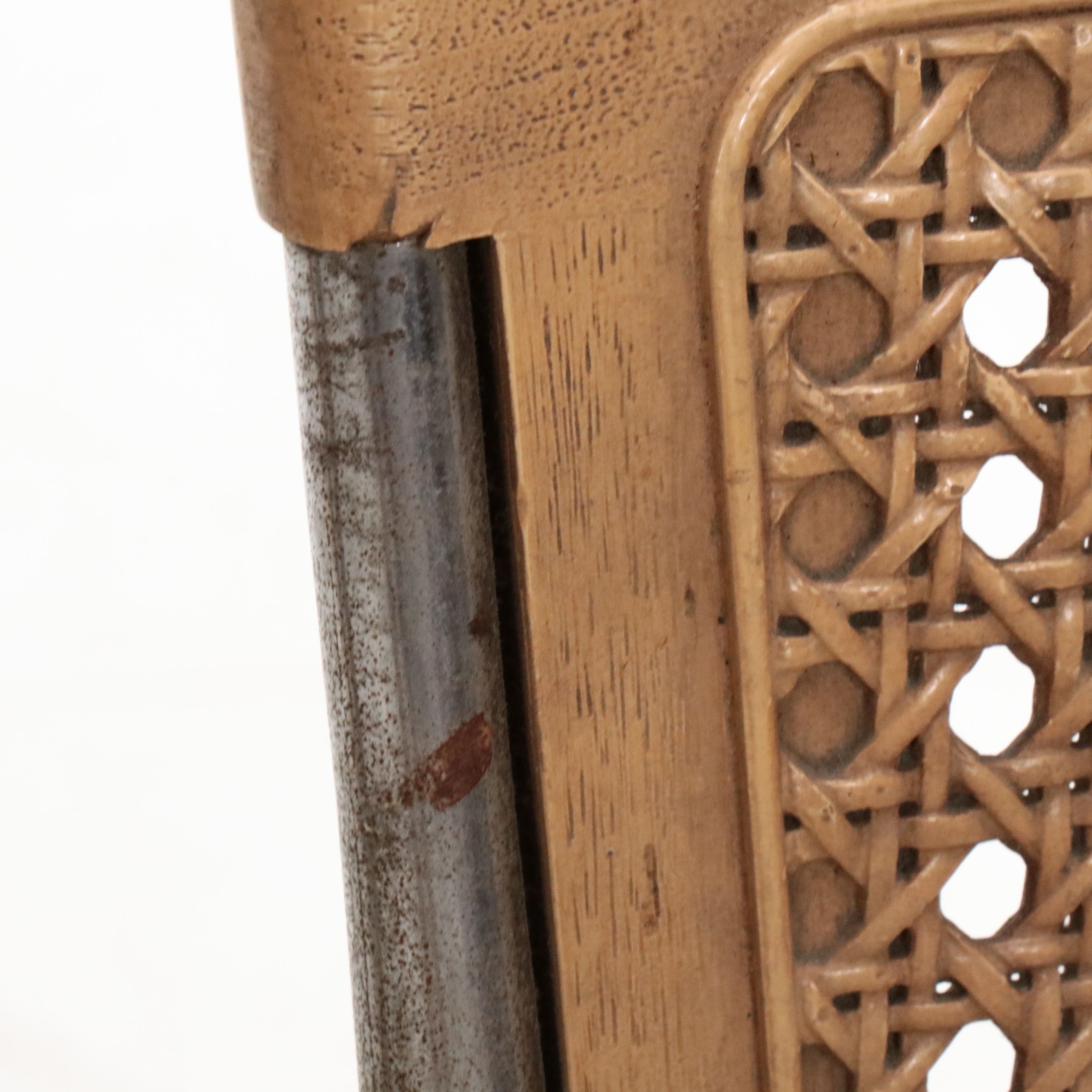 Set of Four B. Brody Seating Co. Caned Wood, Chrome, and Vinyl Dining Chairs