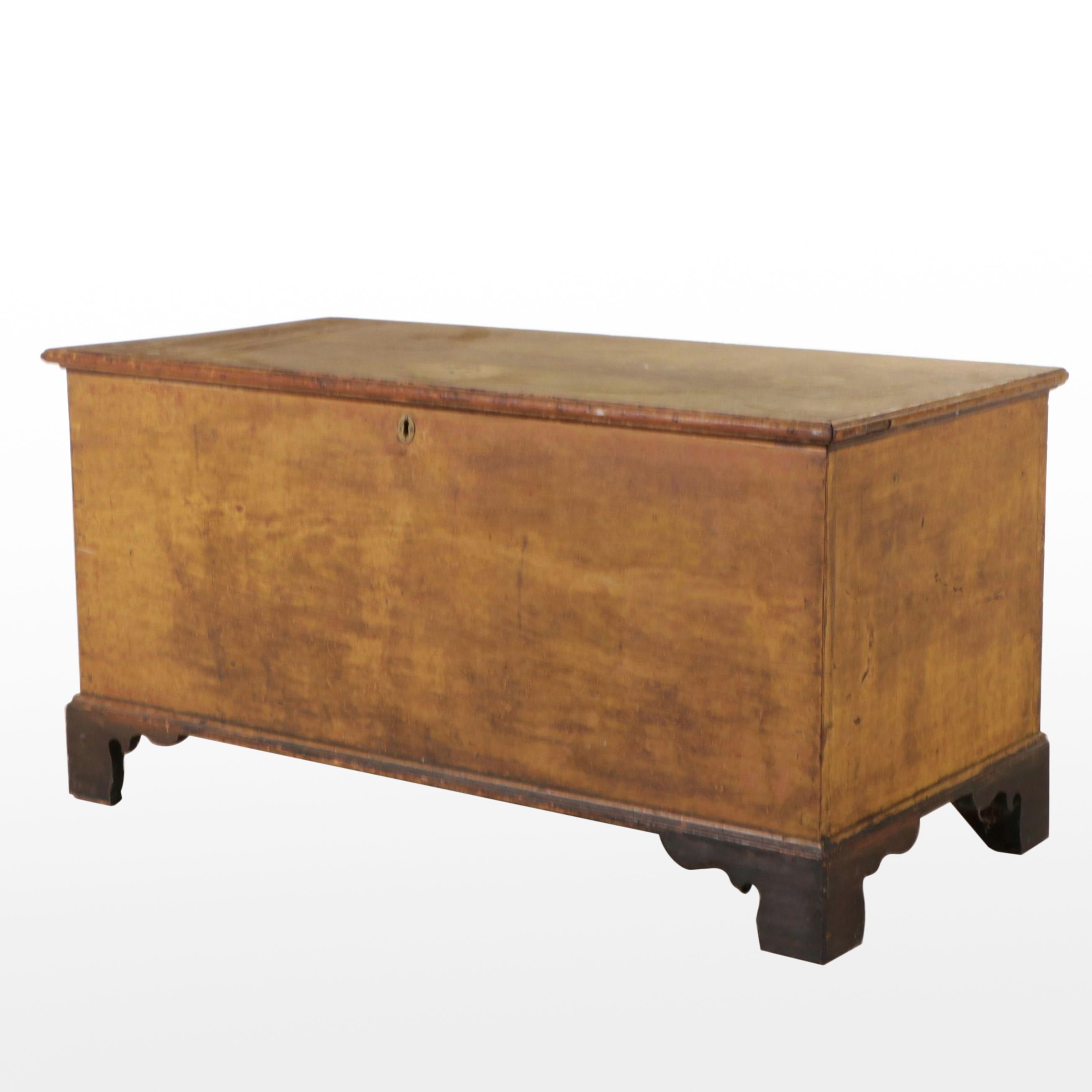 Chippendale Style Mustard Painted Wood Blanket Chest, 19th Century