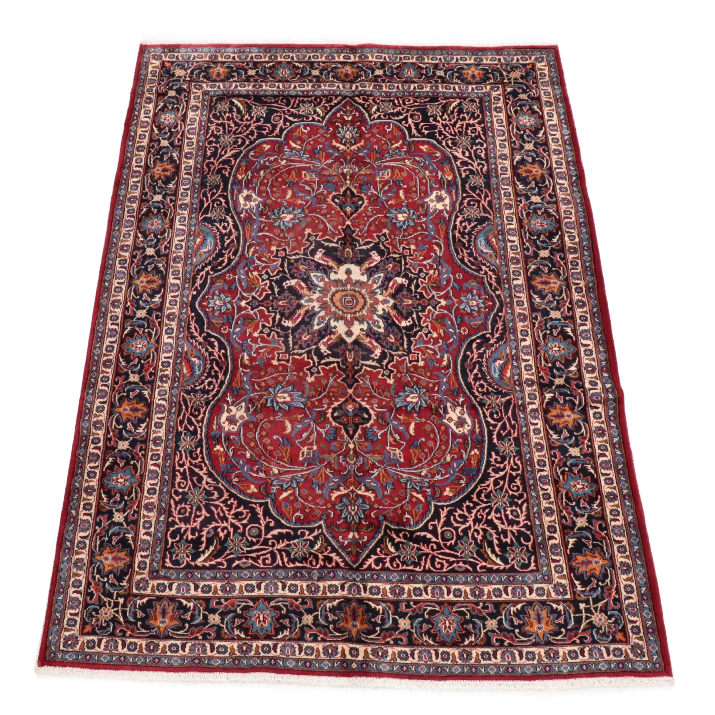 6'7 x 10' Hand-Knotted Persian Mashhad Area Rug