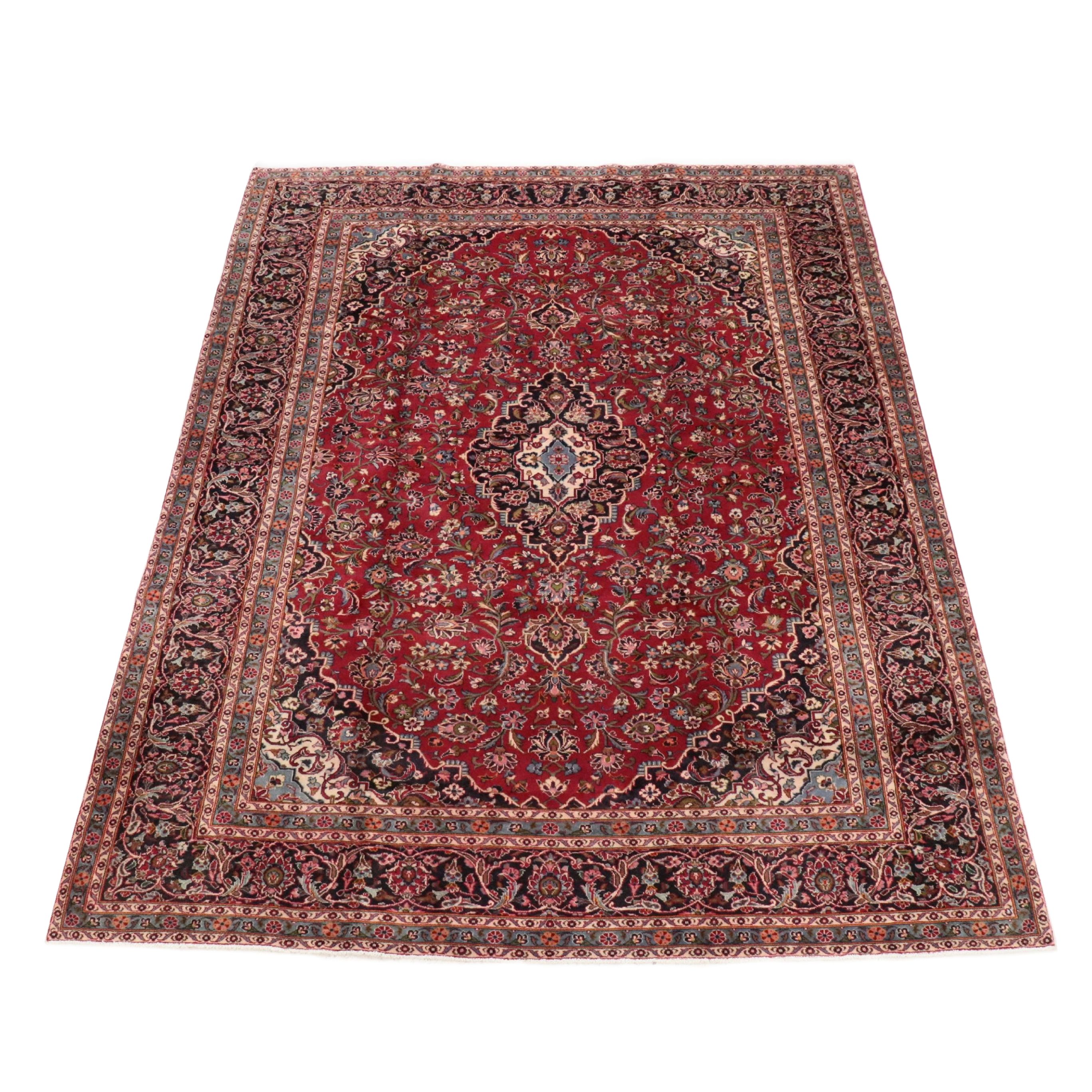 9'5 x 13'1 Hand-Knotted Persian Kashan Room Sized Rug